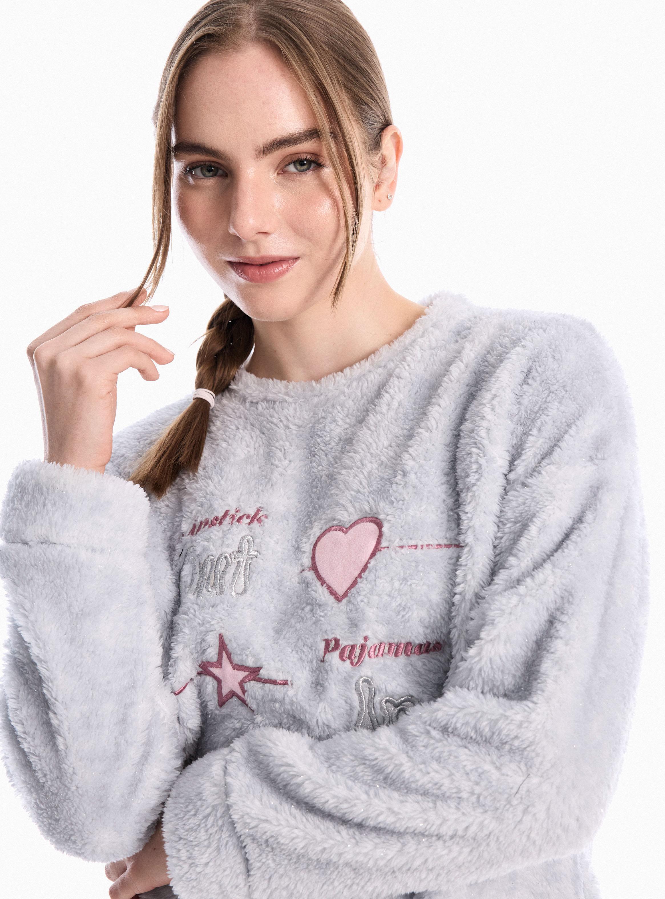 Pijama Top Coral Fleece Suave con Lurex Pantalón Polar-2