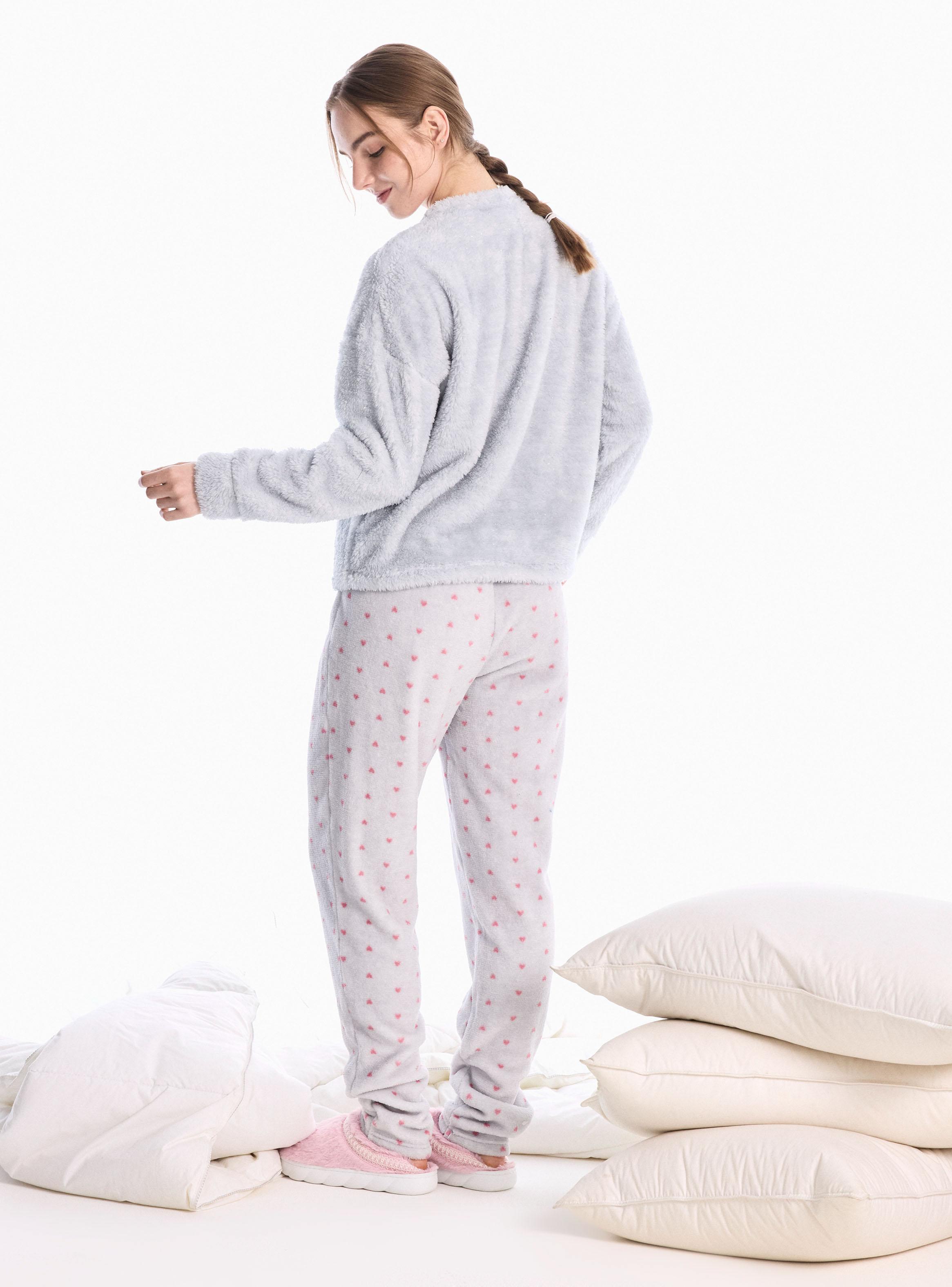 Pijama Top Coral Fleece Suave con Lurex Pantalón Polar-5