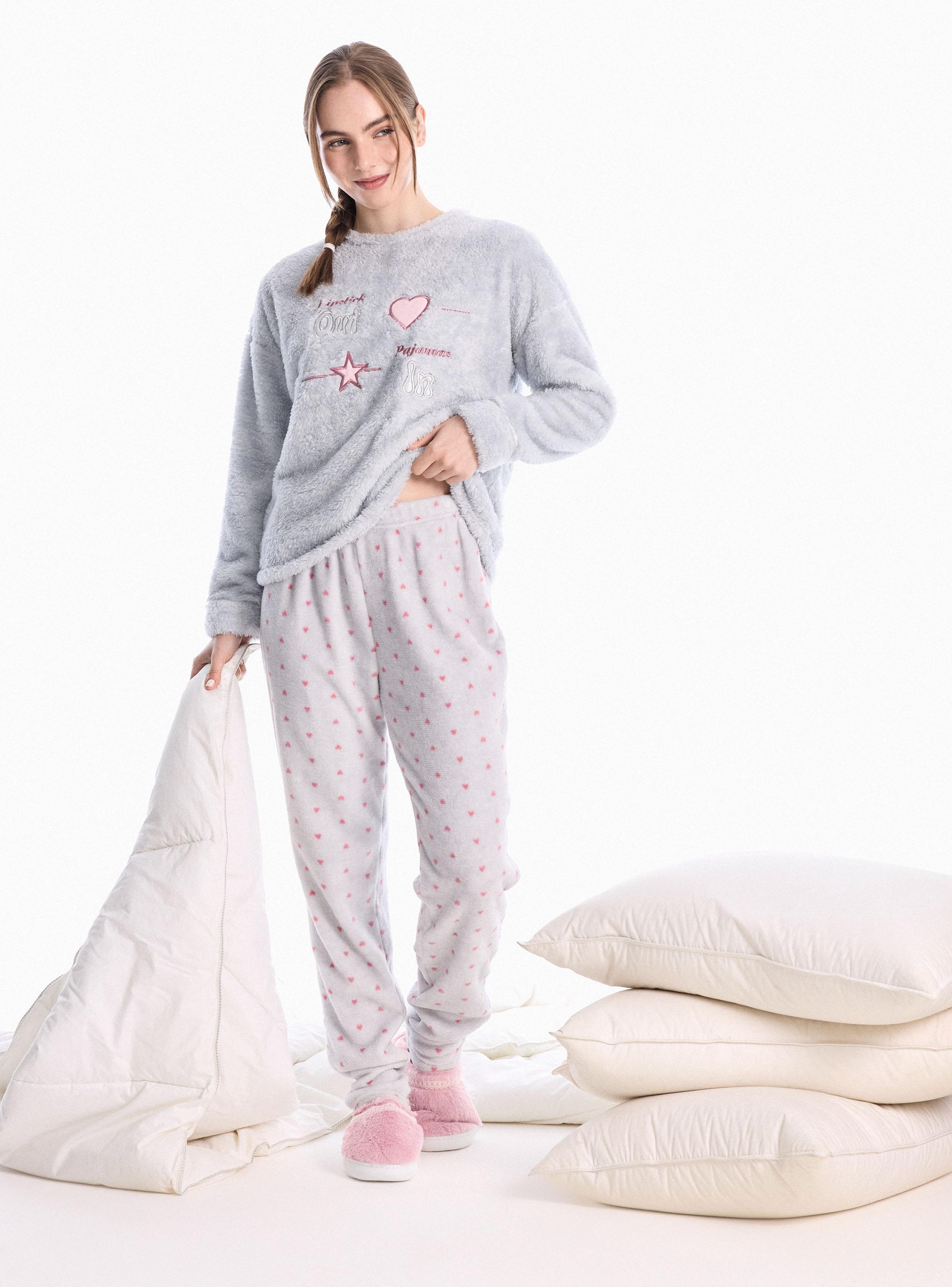Pijama Top Coral Fleece Suave con Lurex Pantalón Polar-4
