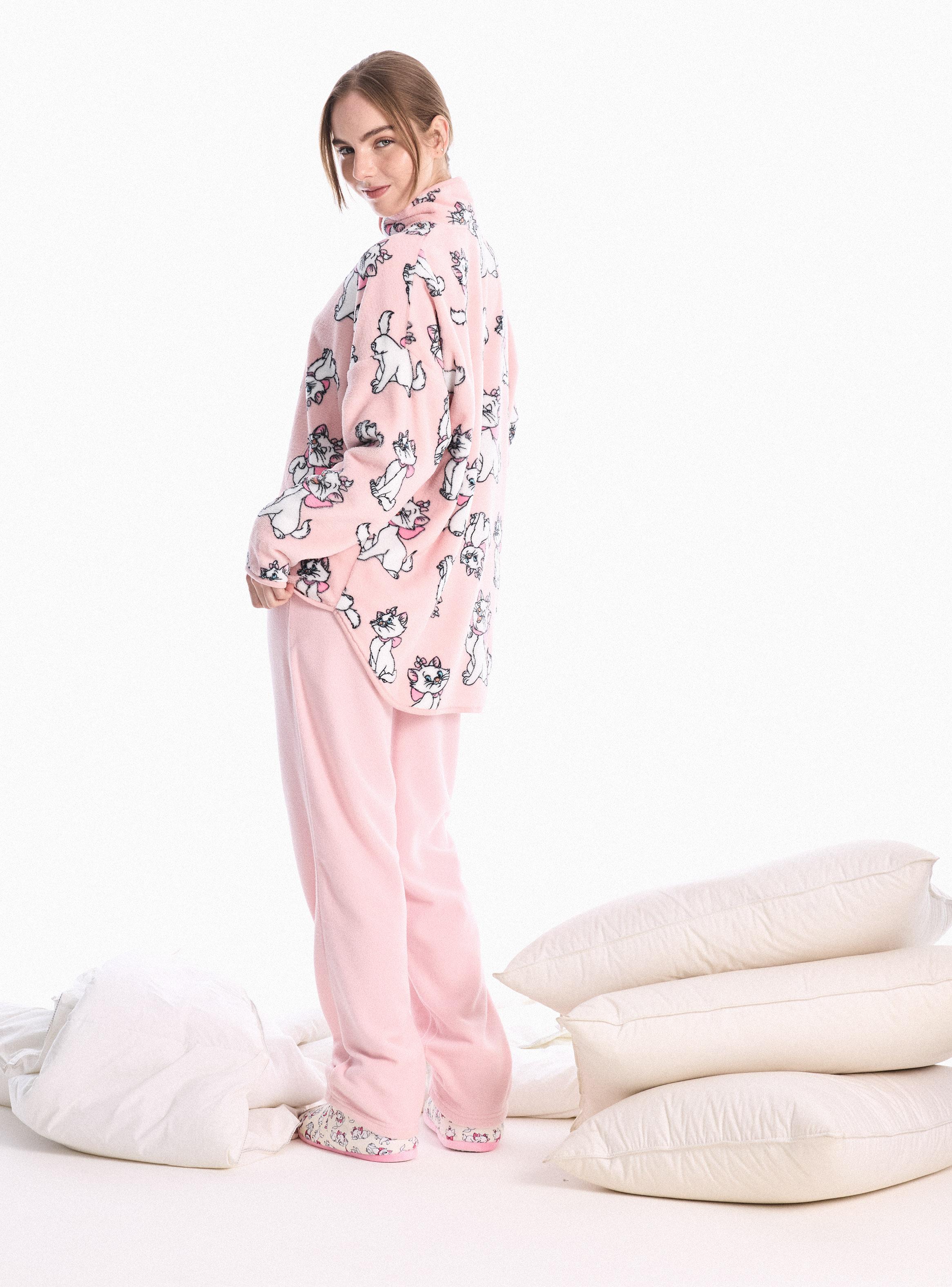 Pijama Disney Marie Top Coral Fleece Pantalón Polar-5