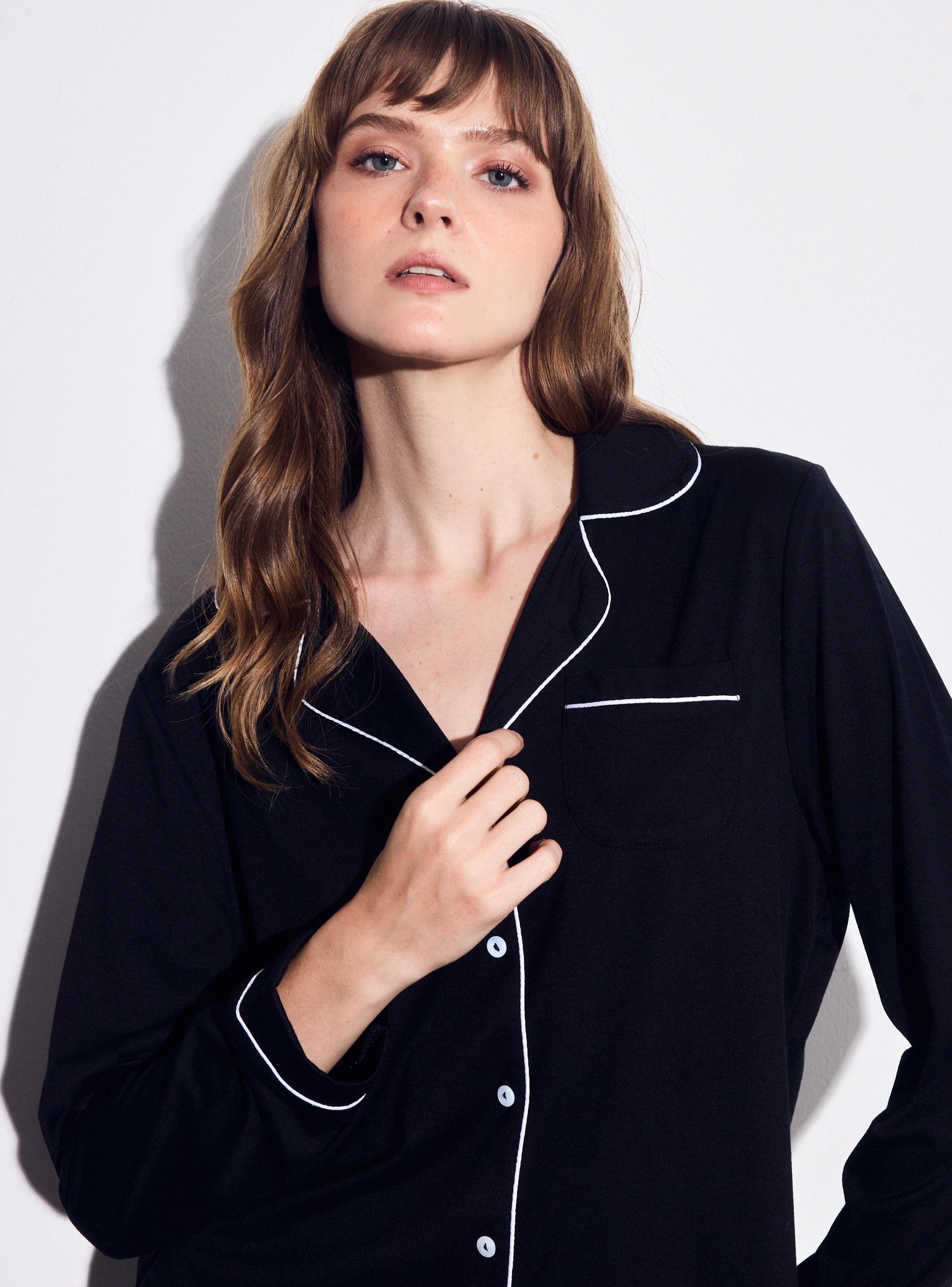 Pijama Camisero Color Sólido en Viscosa Tela Suave-2