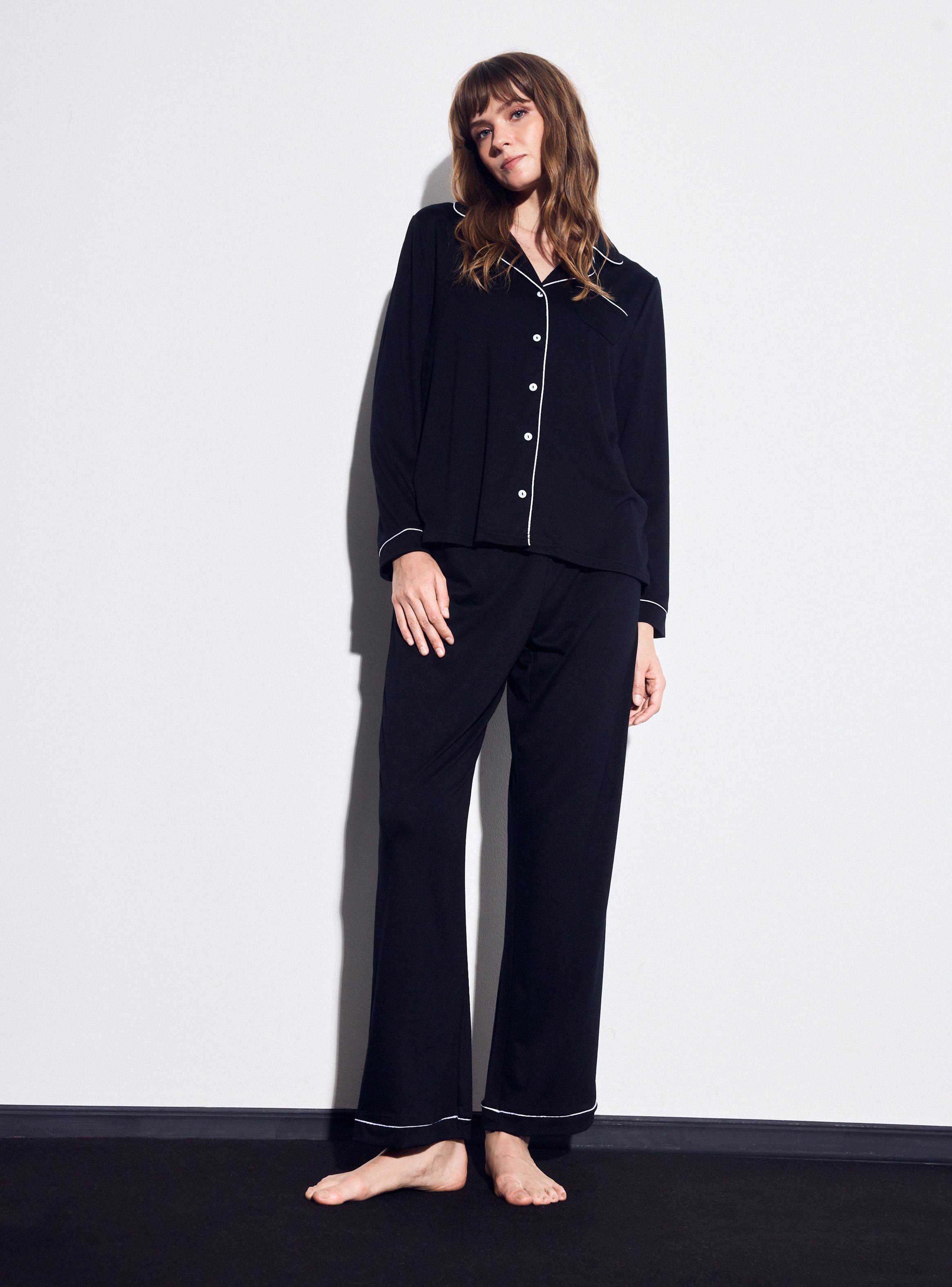 Pijama Camisero Color Sólido en Viscosa Tela Suave-4