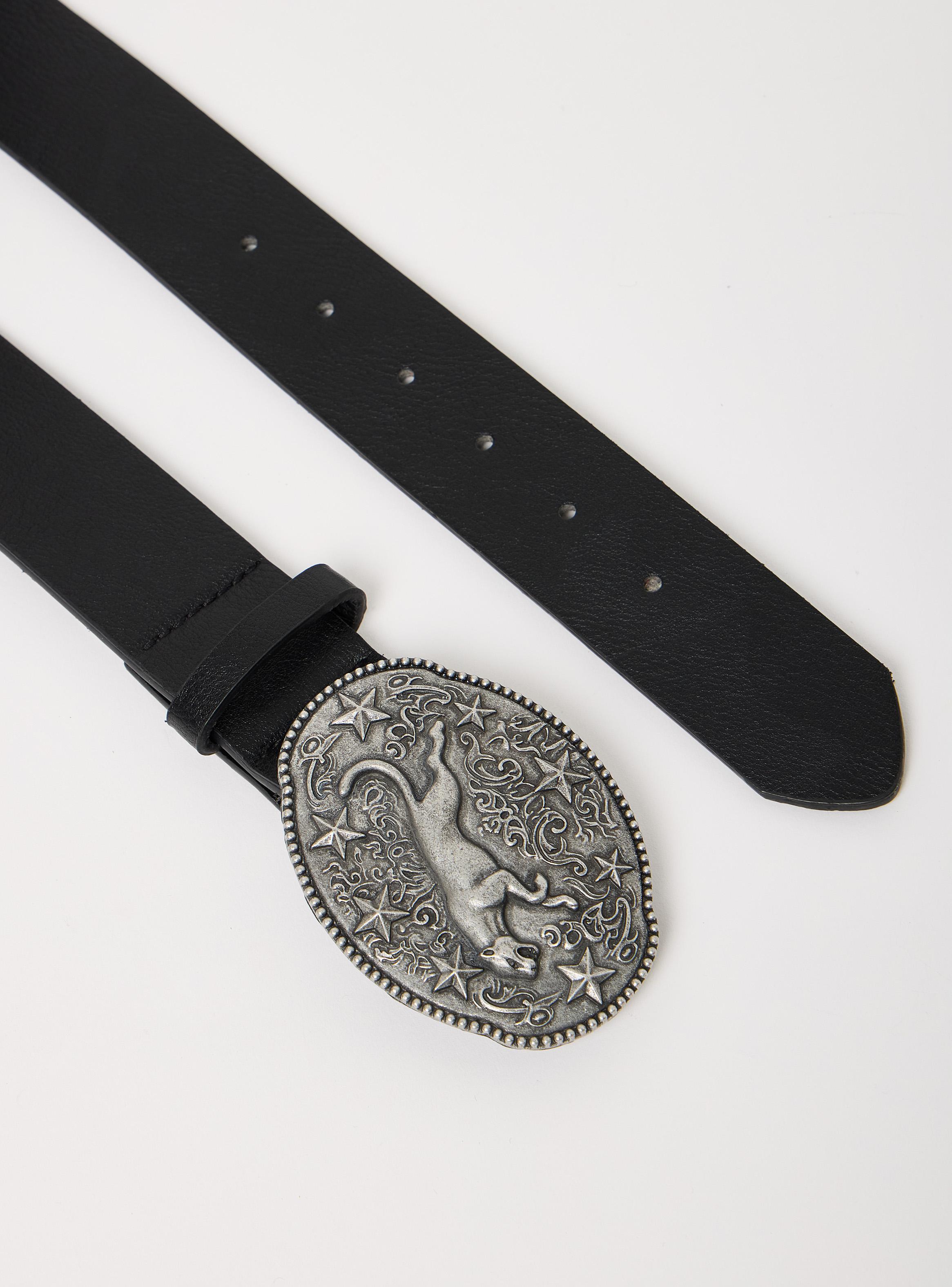 Cinturón Hebilla Western Pantera Cuero Sintético-2