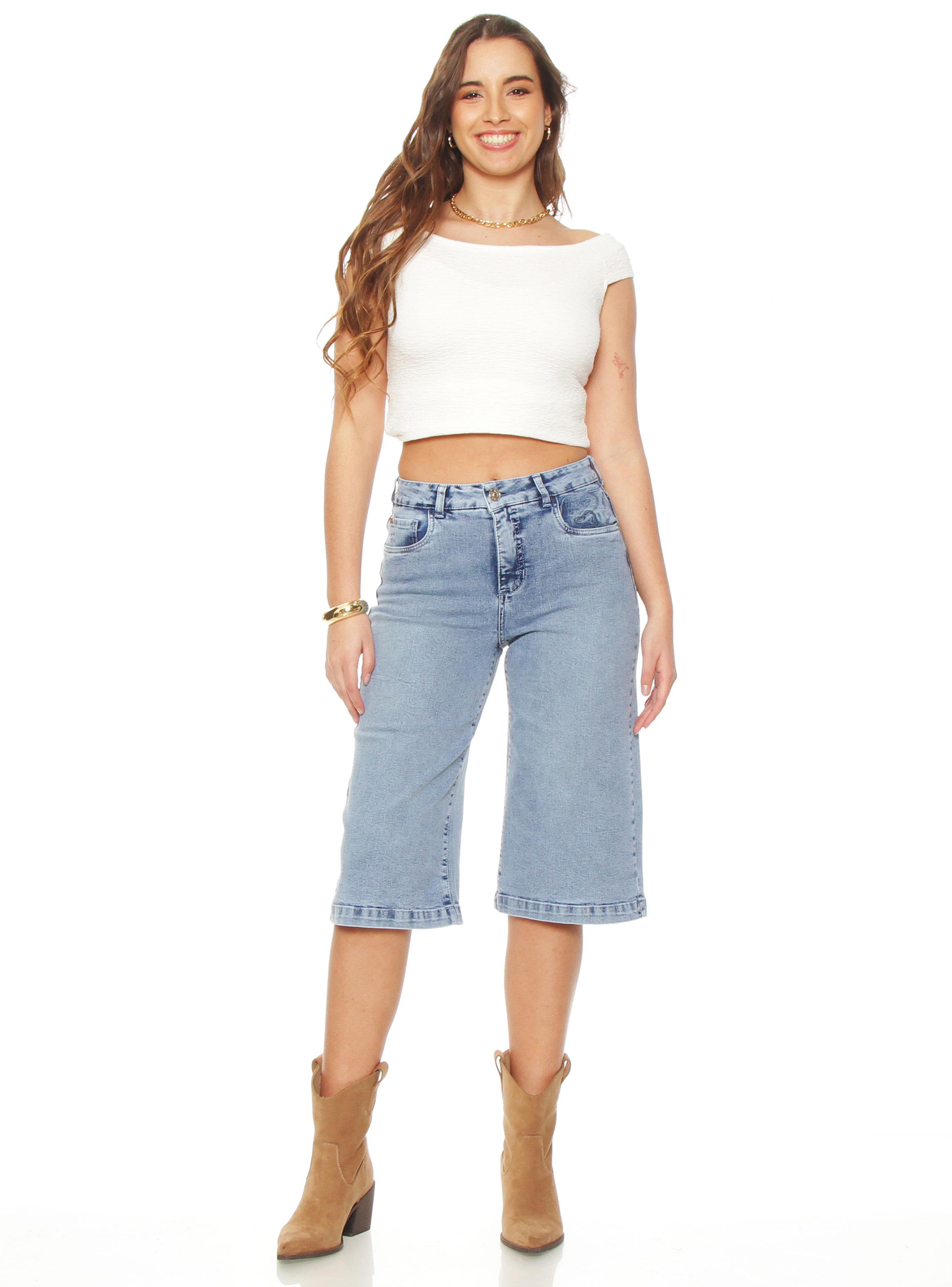 Short Bermuda Denim Tiro Alto Pretina-3