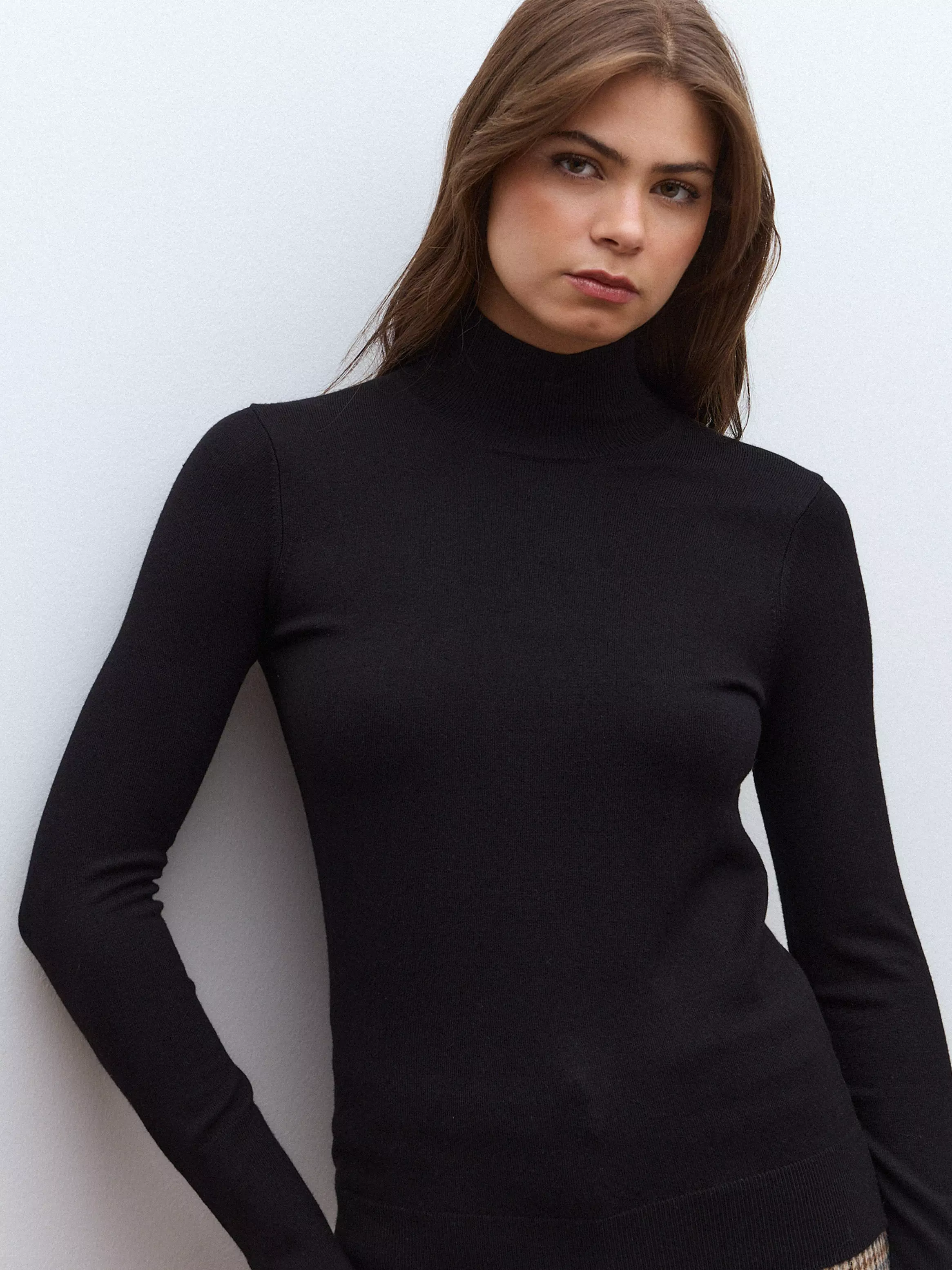 Sweater de Manga Larga y Holgado Cuello Alto-2