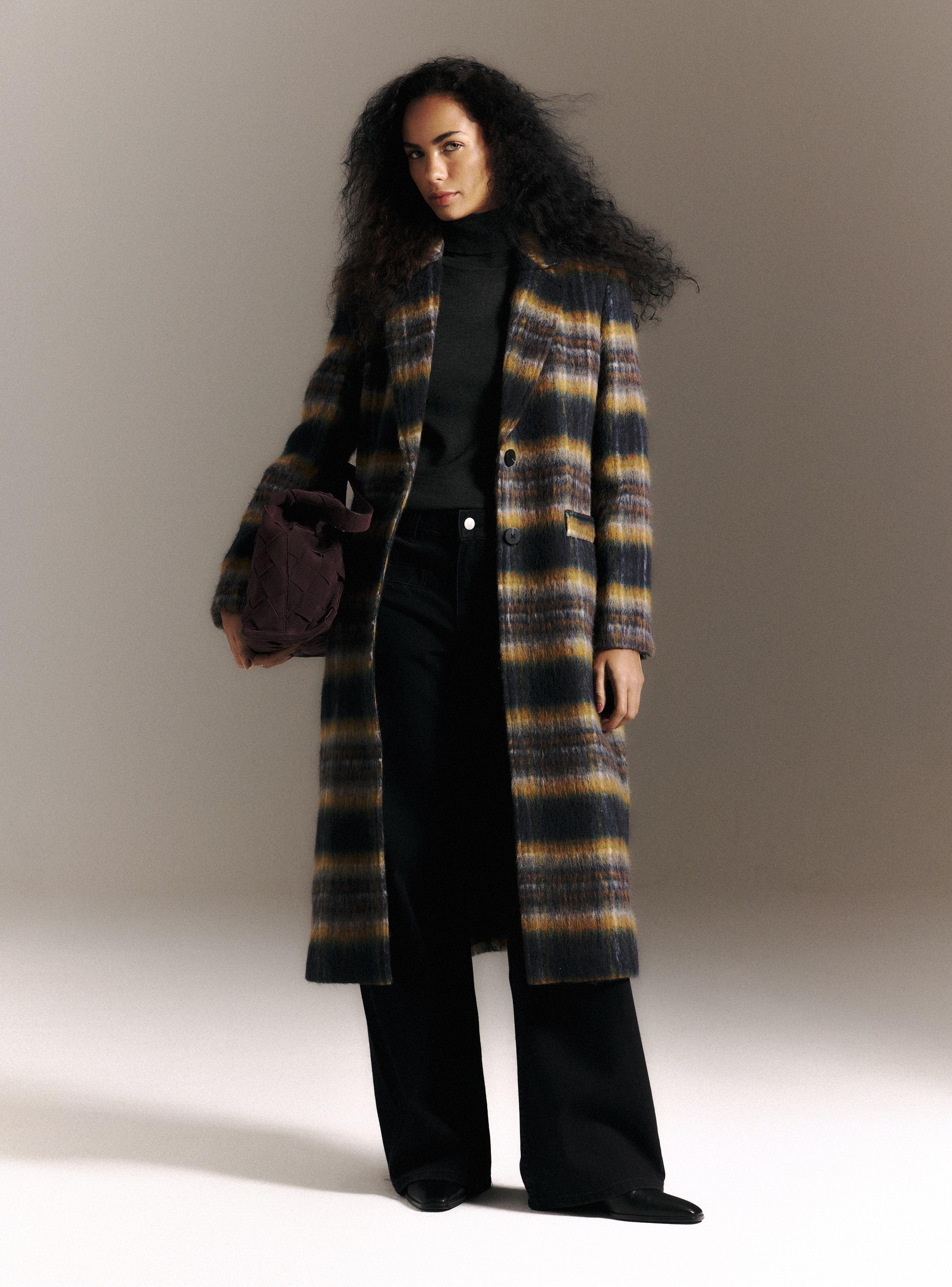 Abrigo Largo de Paño Cepillado con Diseño a Cuadros-4