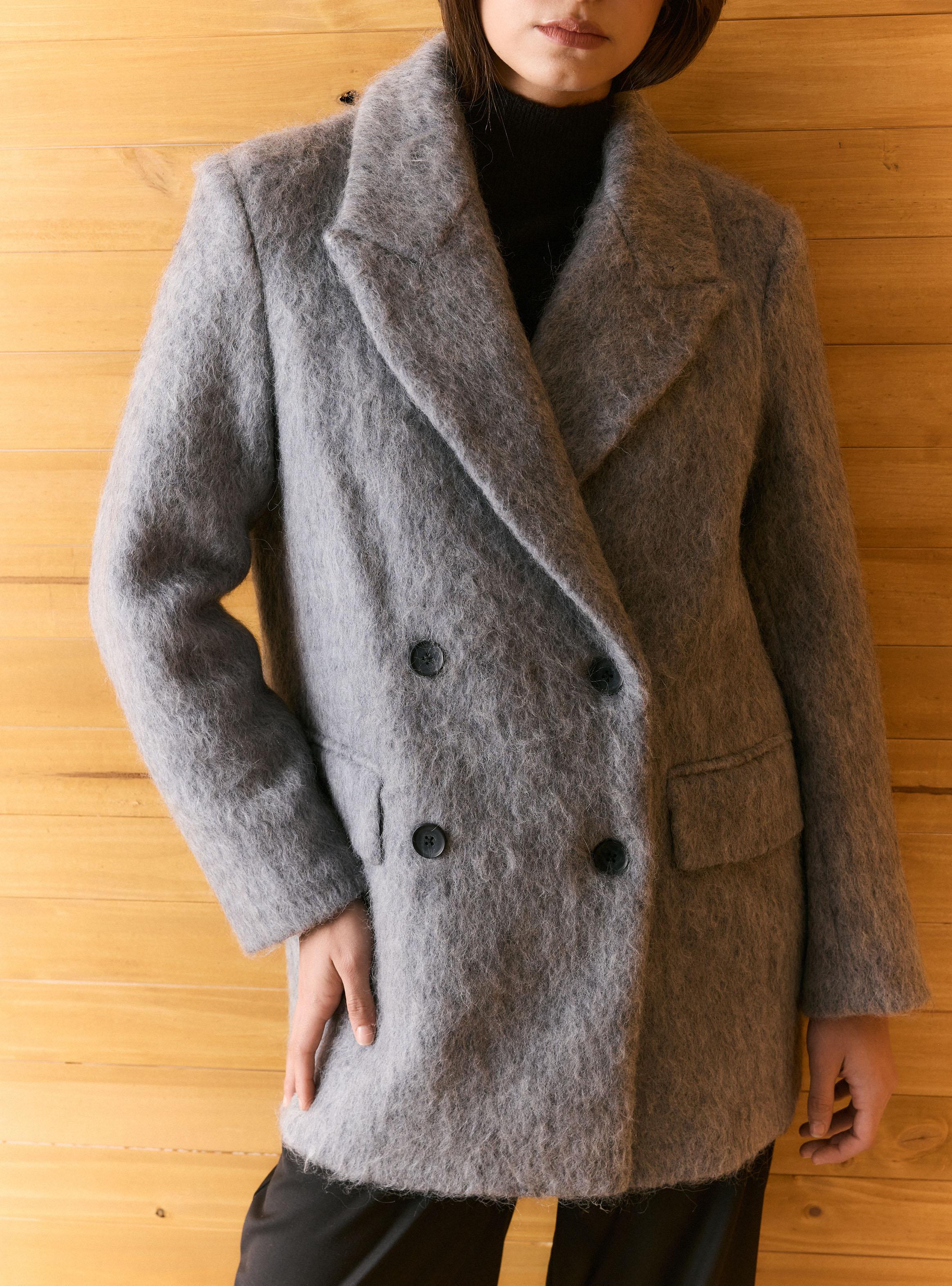 Abrigo Tipo Blazer Cruzado y Efecto Cepillado con Lana-3