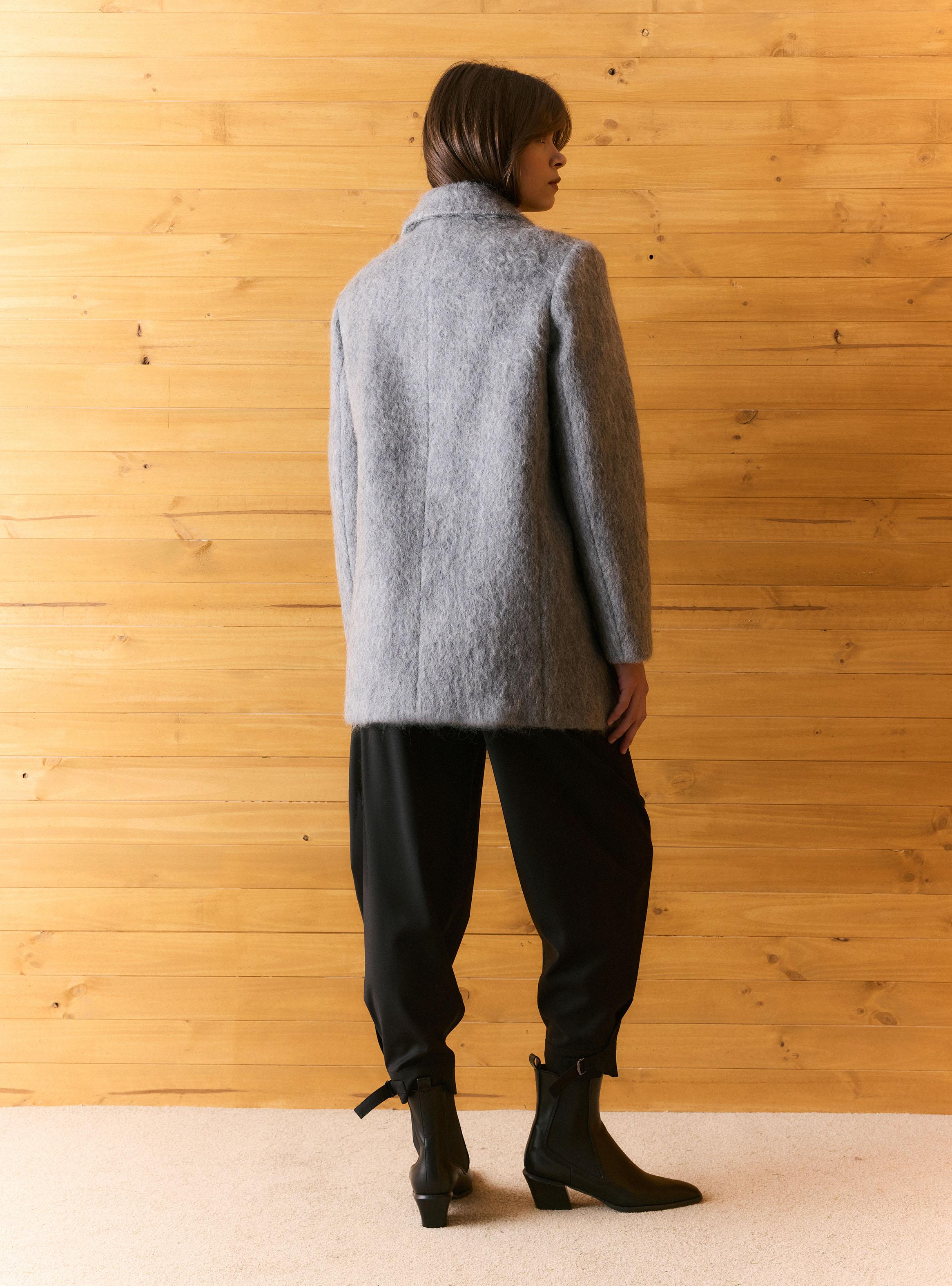 Abrigo Tipo Blazer Cruzado y Efecto Cepillado con Lana-5