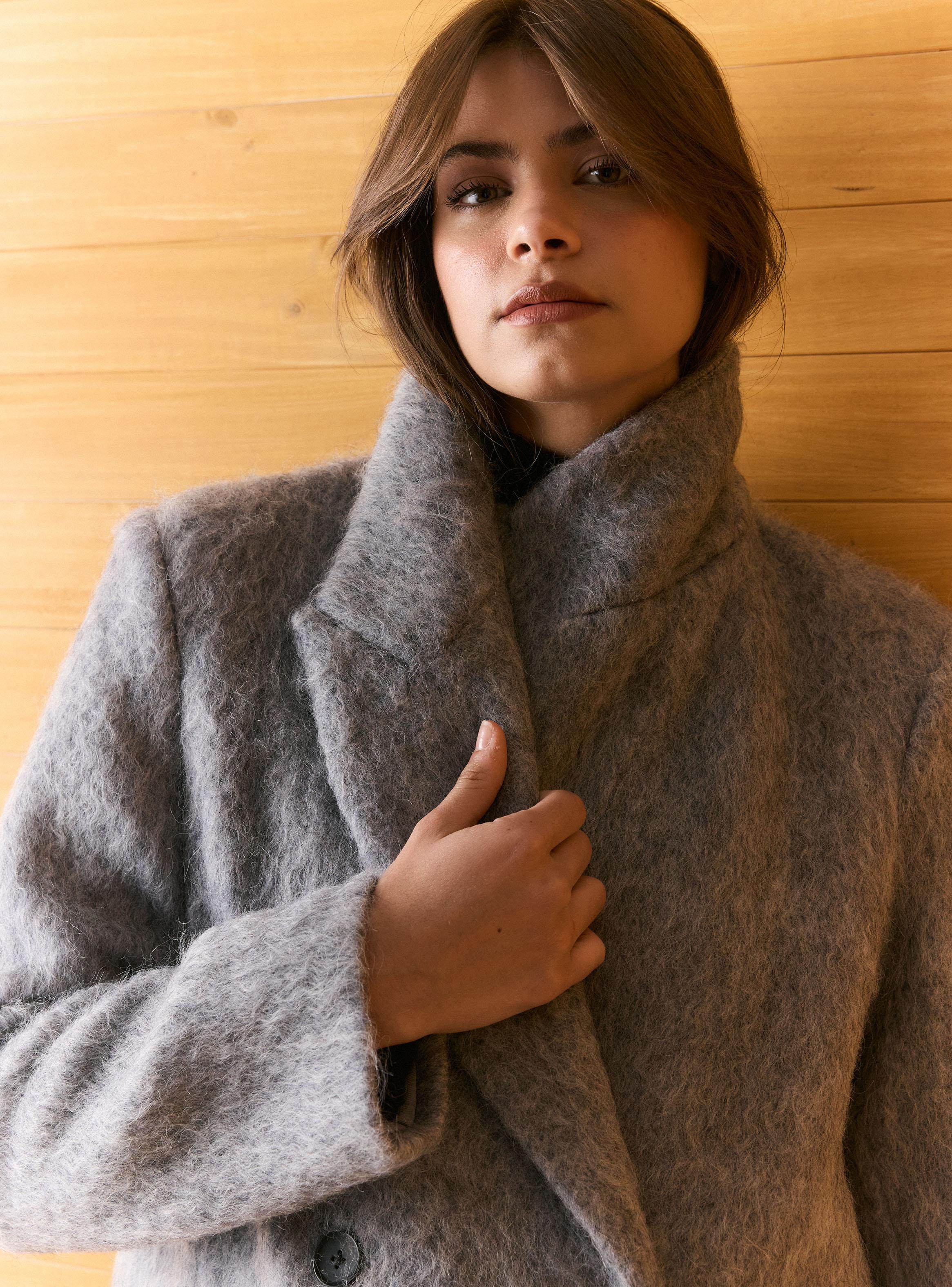 Abrigo Tipo Blazer Cruzado y Efecto Cepillado con Lana-2