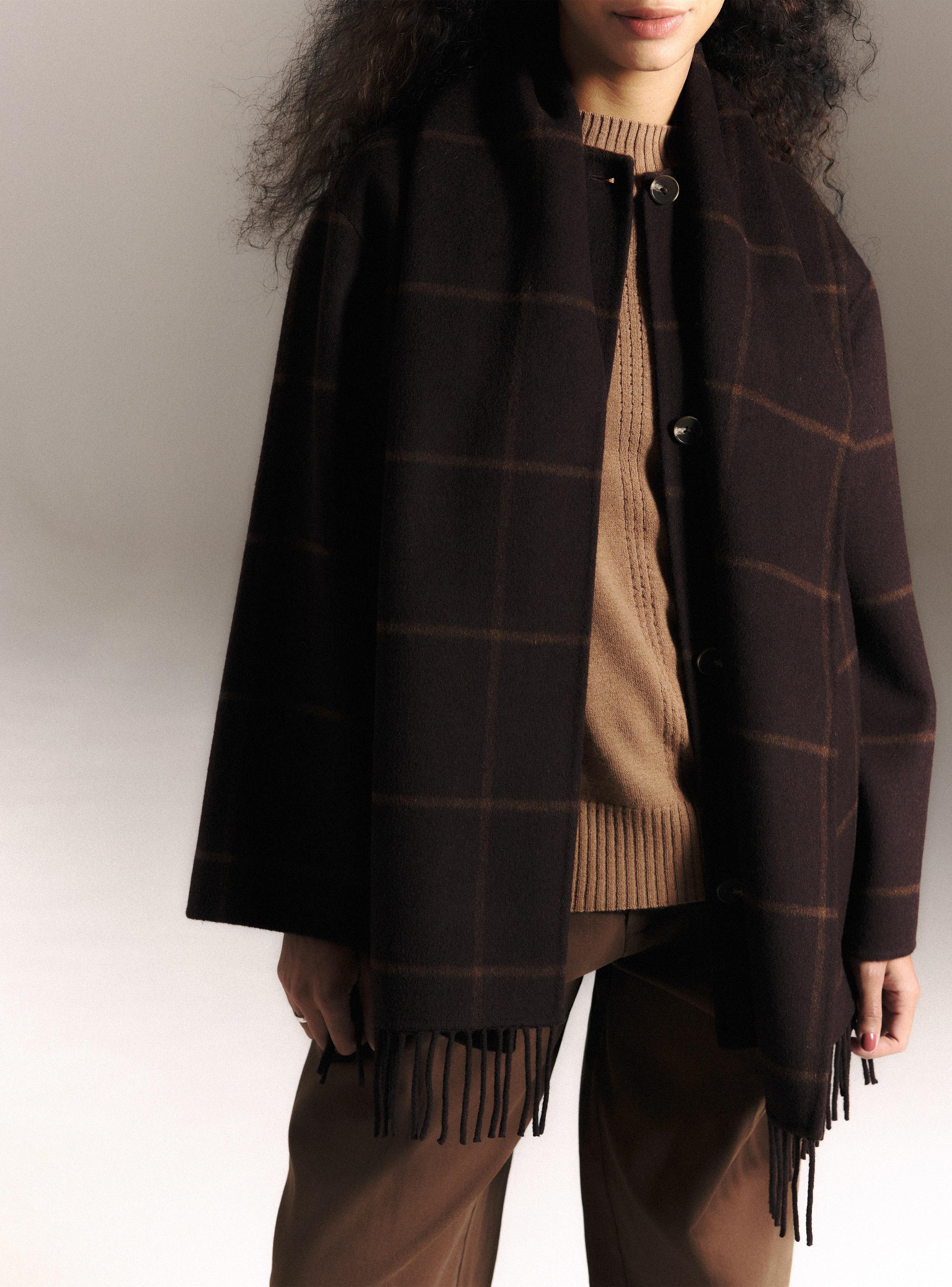 Abrigo con Lana de Cuadros y Bufanda Incorporada-3