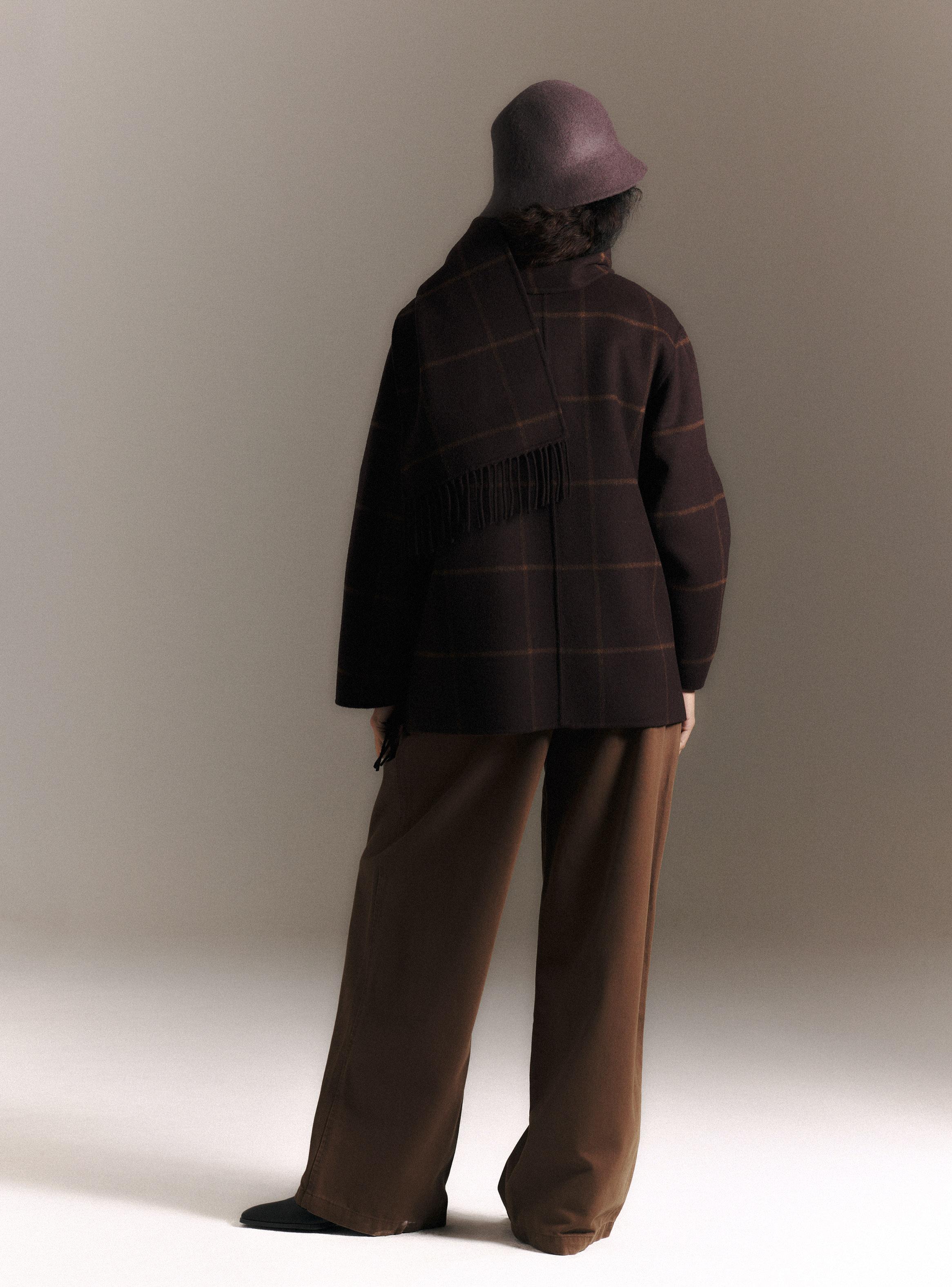 Abrigo con Lana de Cuadros y Bufanda Incorporada-5