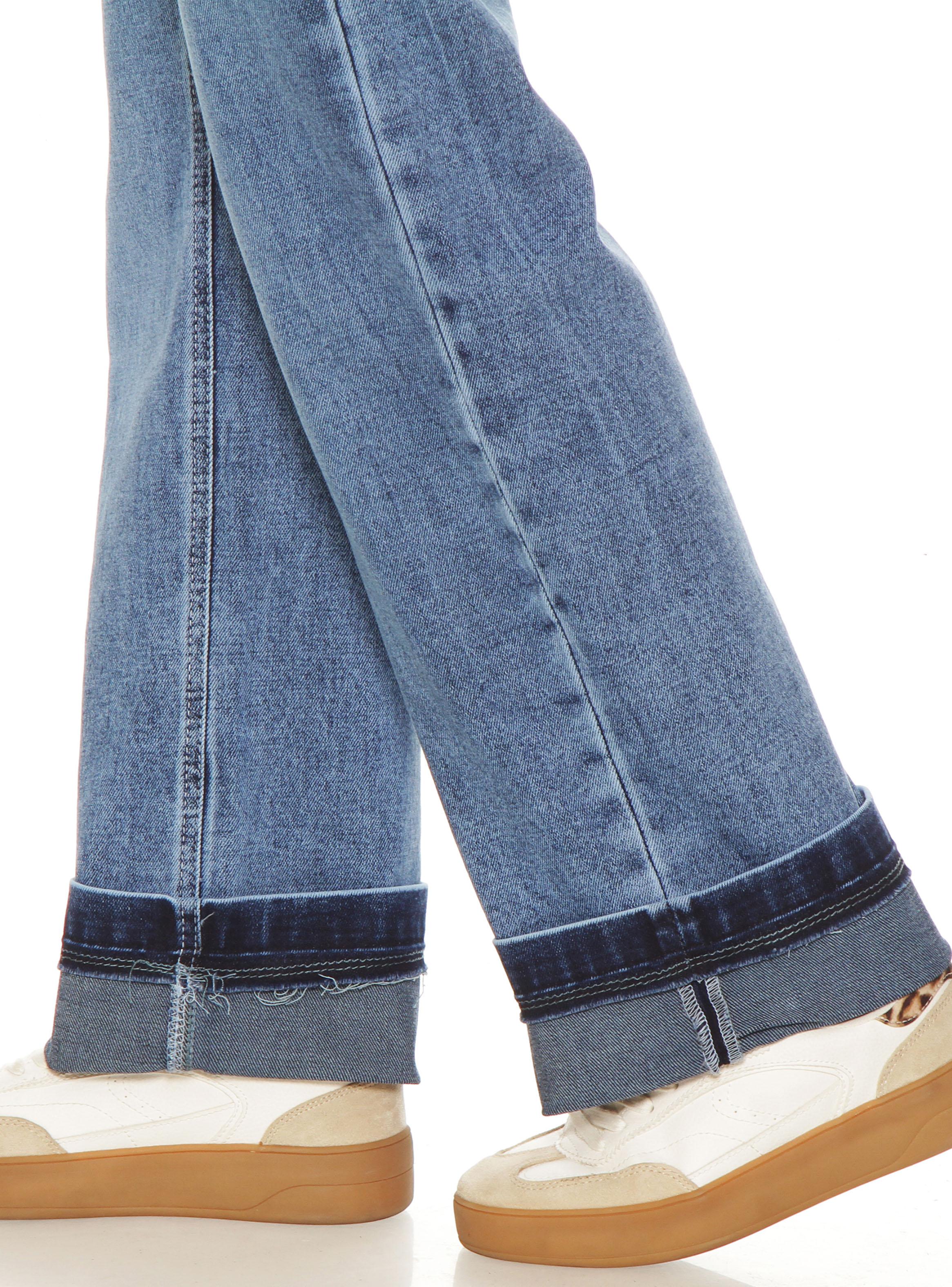 Jeans Recto Tiro Alto Pretina Push Up Roll Up-2