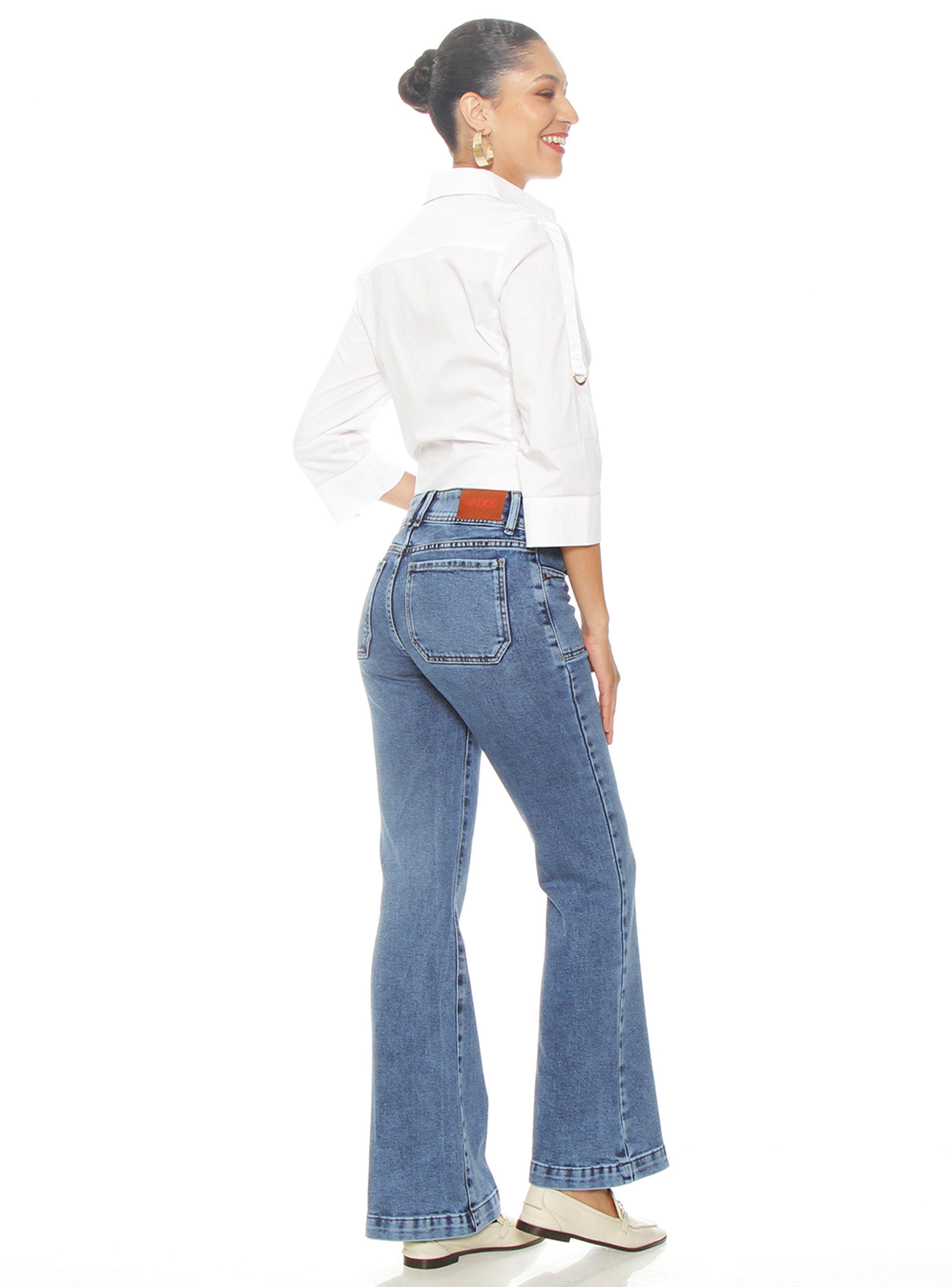 Jeans Cargo Flare Tiro Alto Pretina Media 2 Botones-4