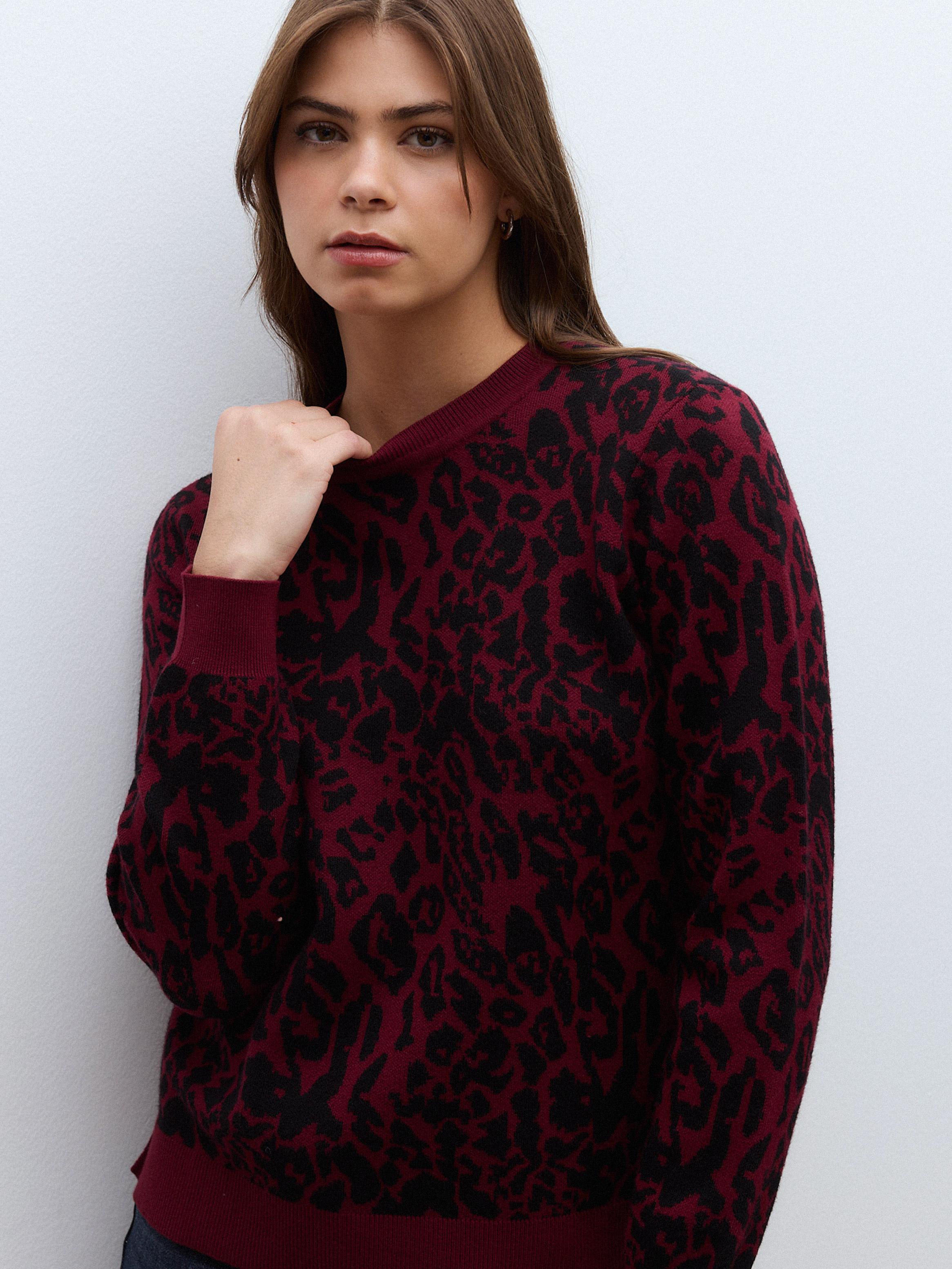 Sweater Holgado con Escote Redondo y Diseño Animal Print-3