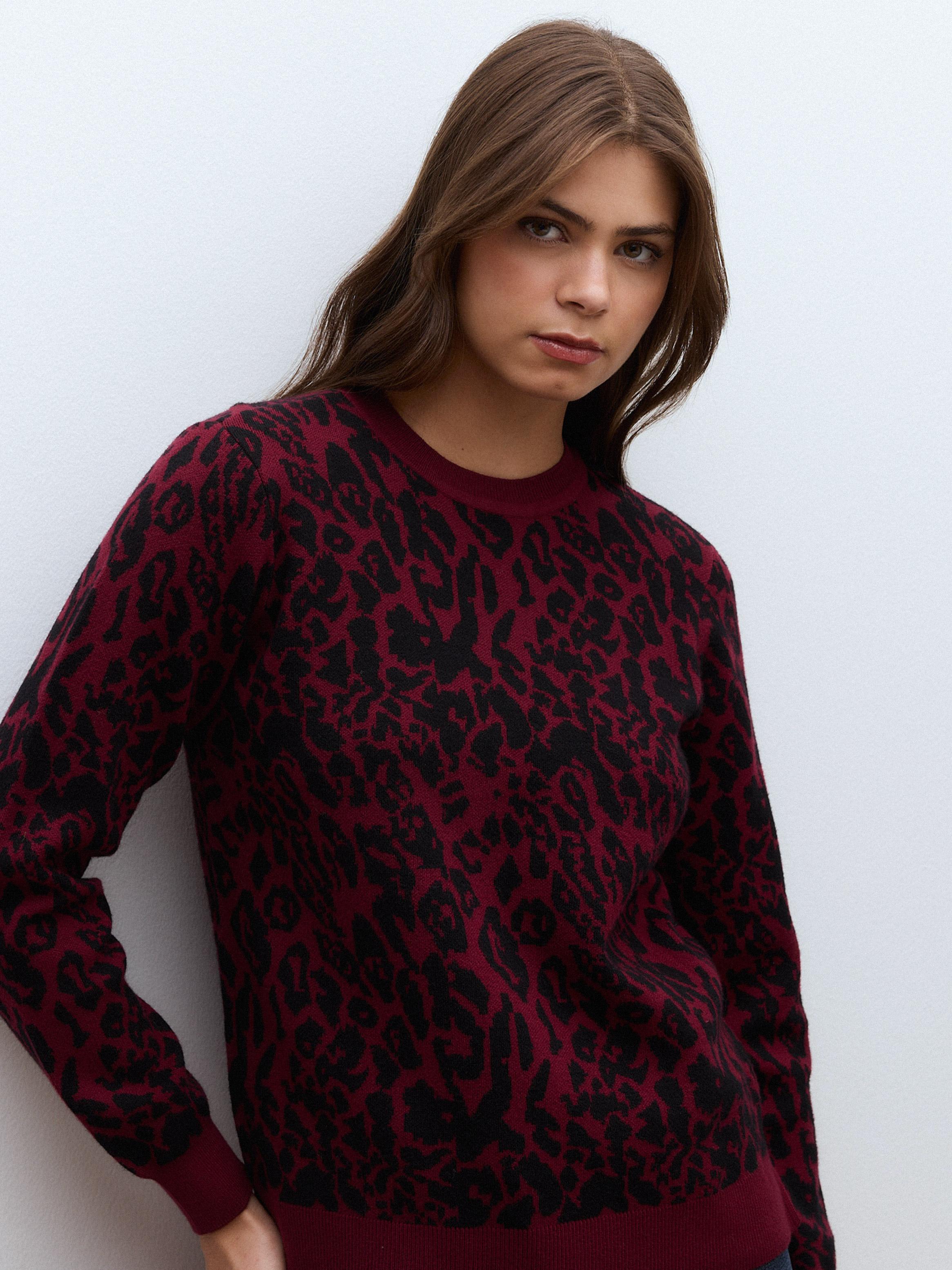 Sweater Holgado con Escote Redondo y Diseño Animal Print-2
