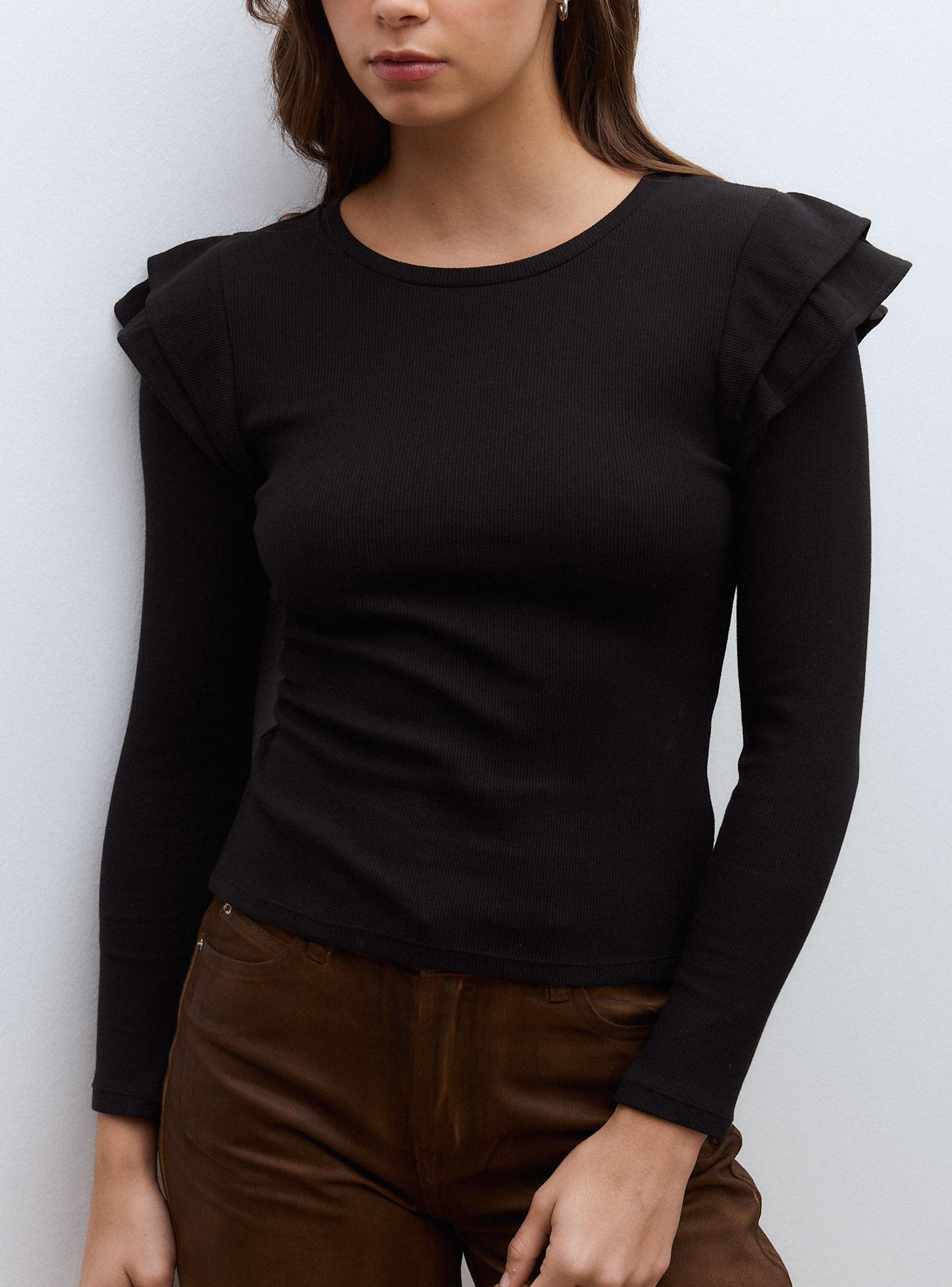 Polera Acanalada con Volantes en Hombros-3