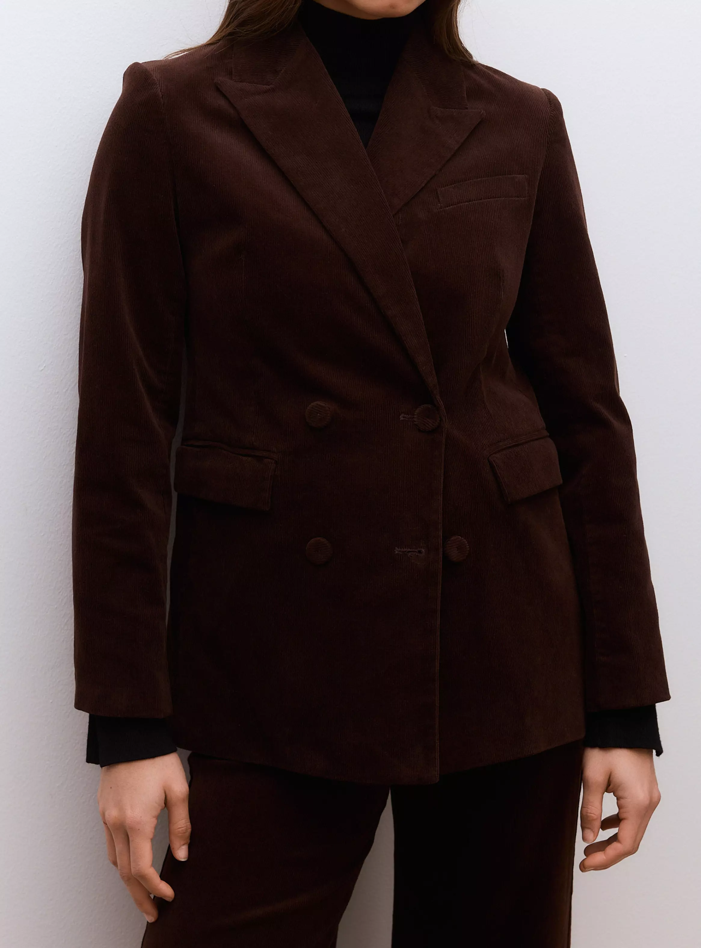 Blazer de Cotelé con Solapa Clásica y Bolsillos con Tapeta-3