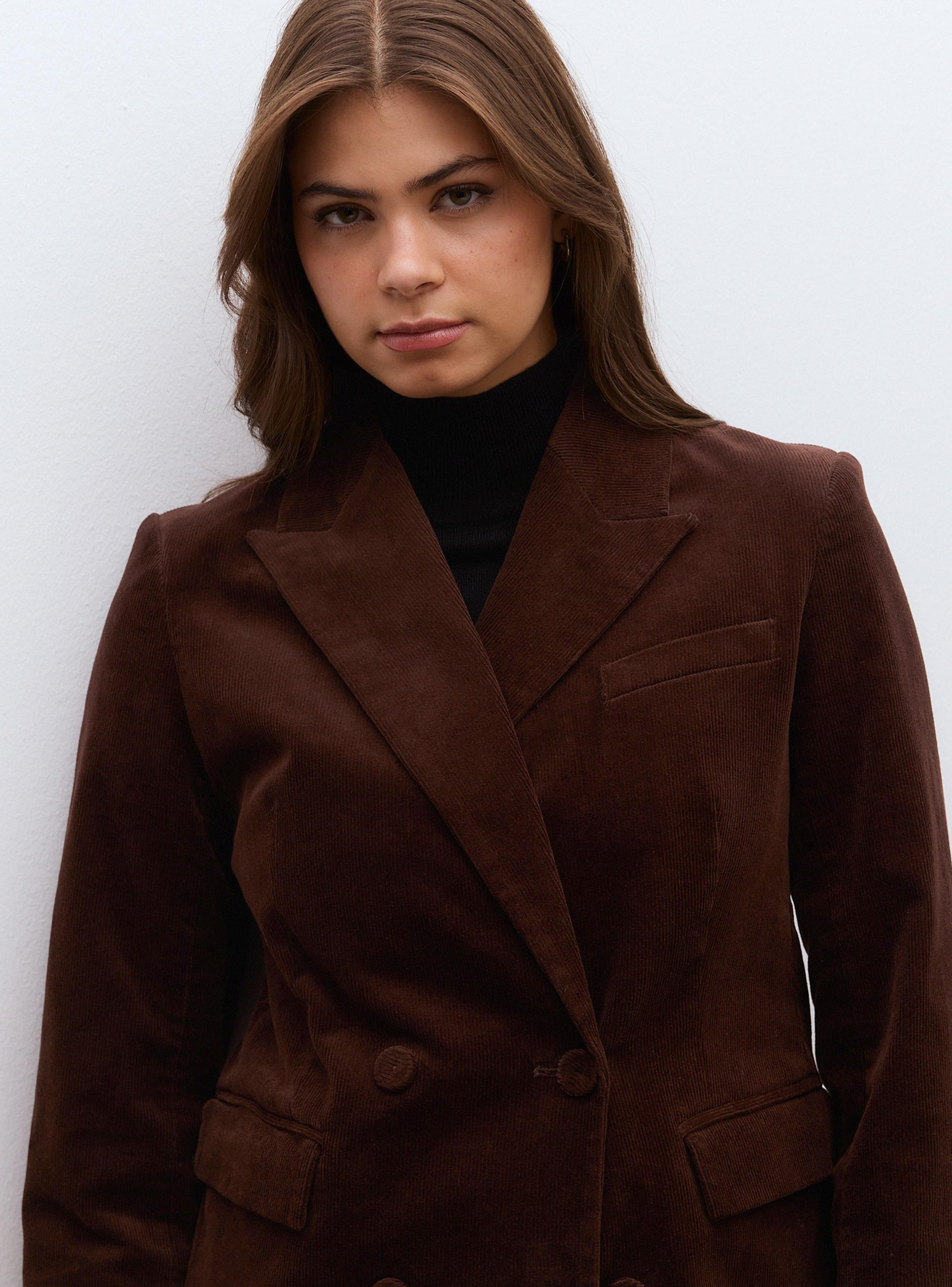 Blazer de Cotelé con Solapa Clásica y Bolsillos con Tapeta-2