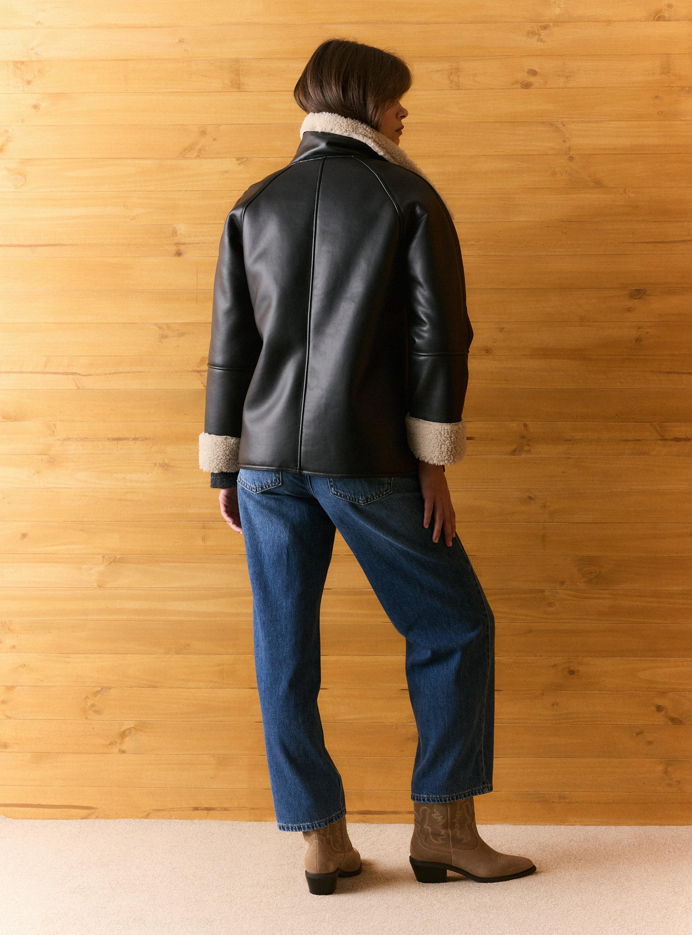 Chaqueta Bonded Cuello Alto Efecto Cuero Interior Borrego-5