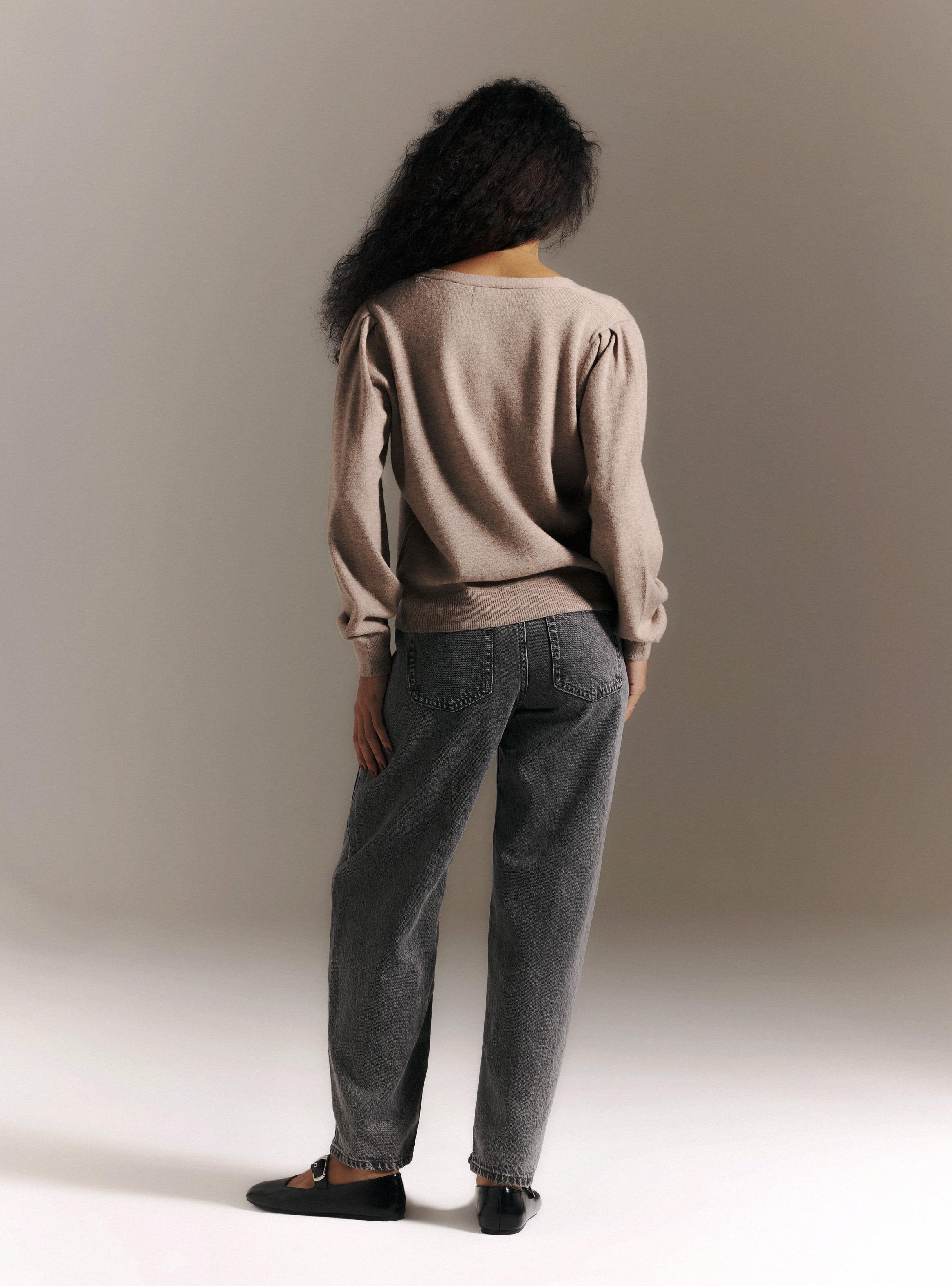 Cárdigan Escote en V y Manga Globo de Lana Merino-5