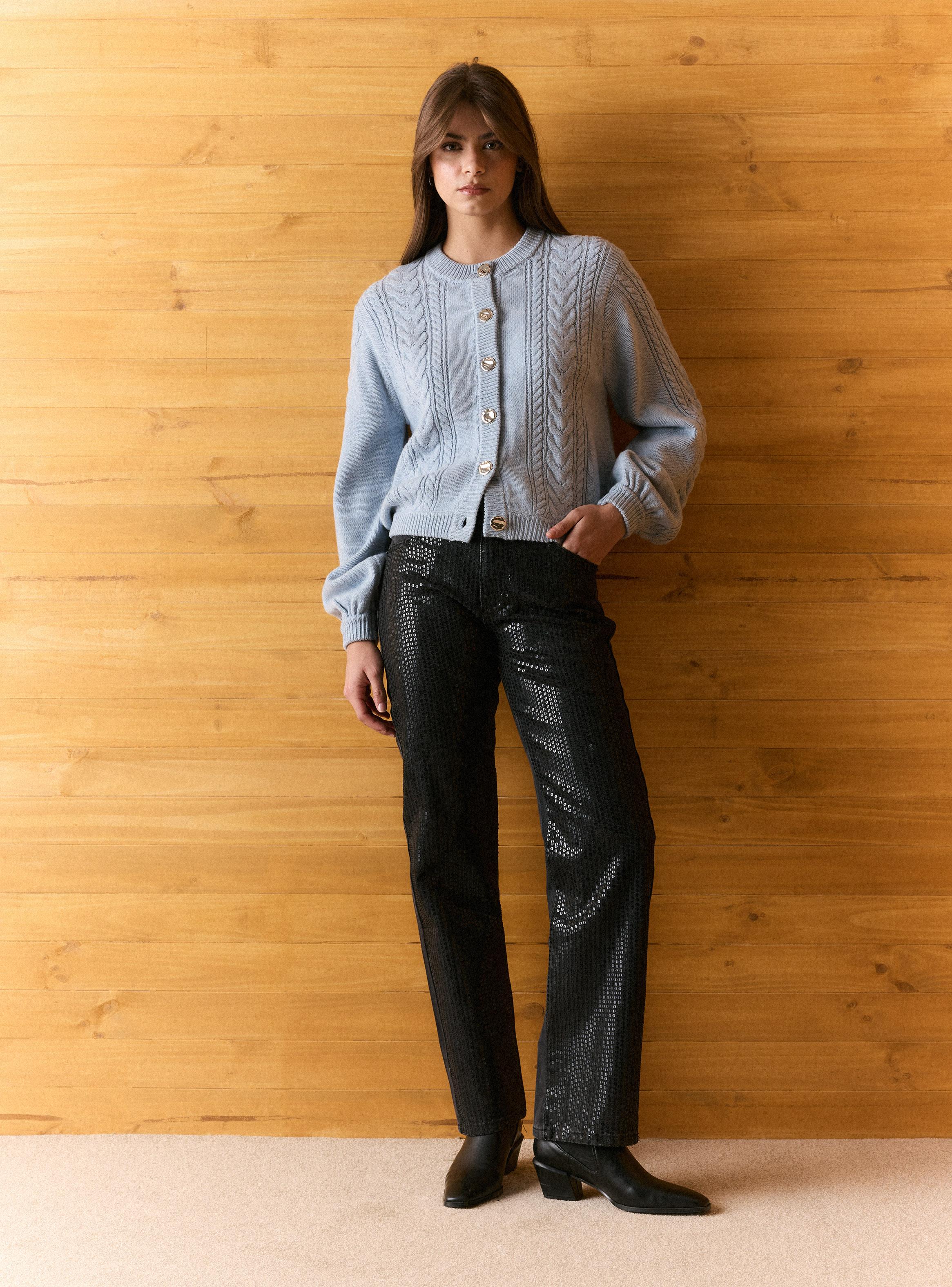 Jeans Straight con Lentejuelas al Tono-4