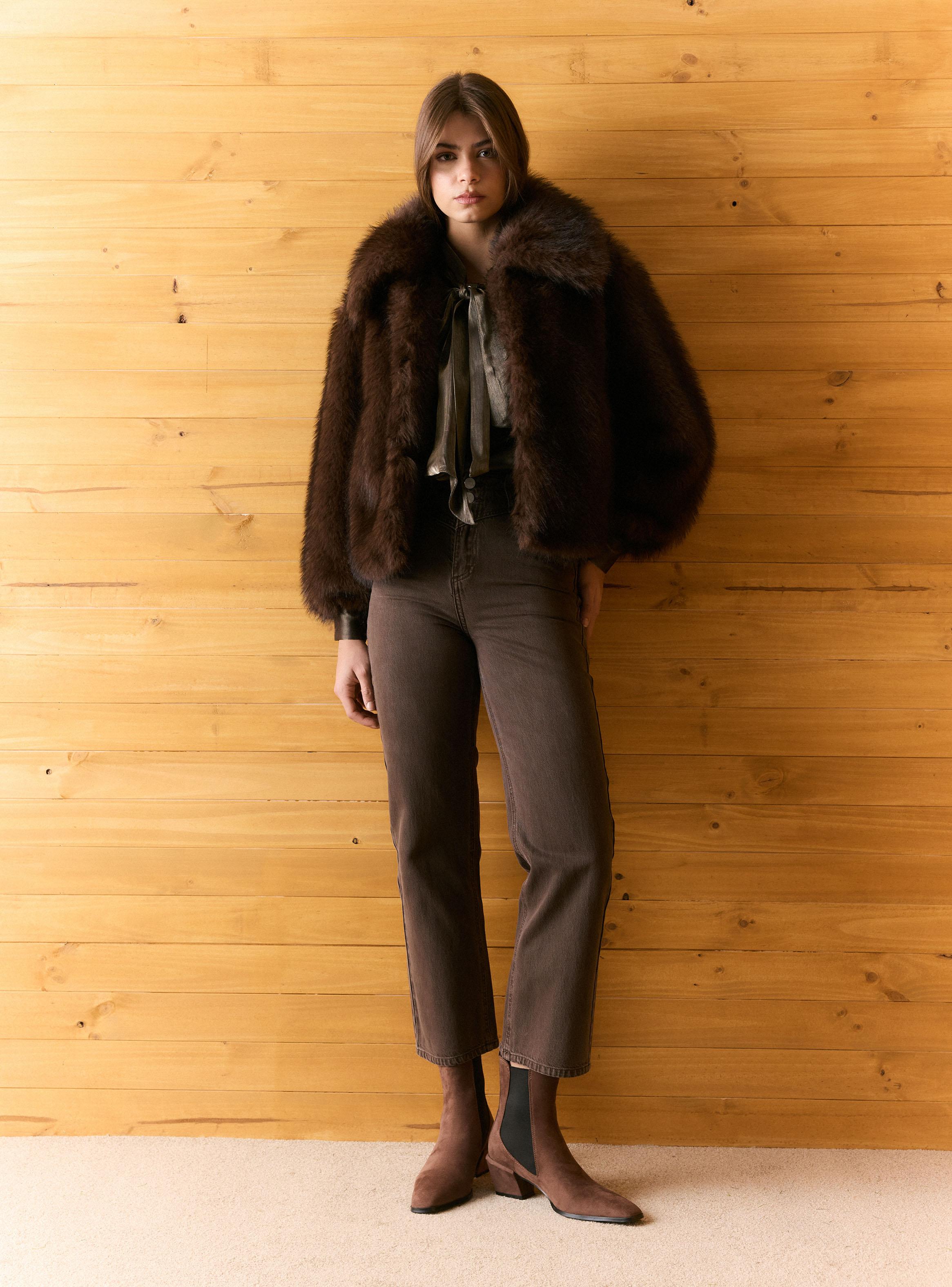 Chaqueta Recta de Piel Sintética-4