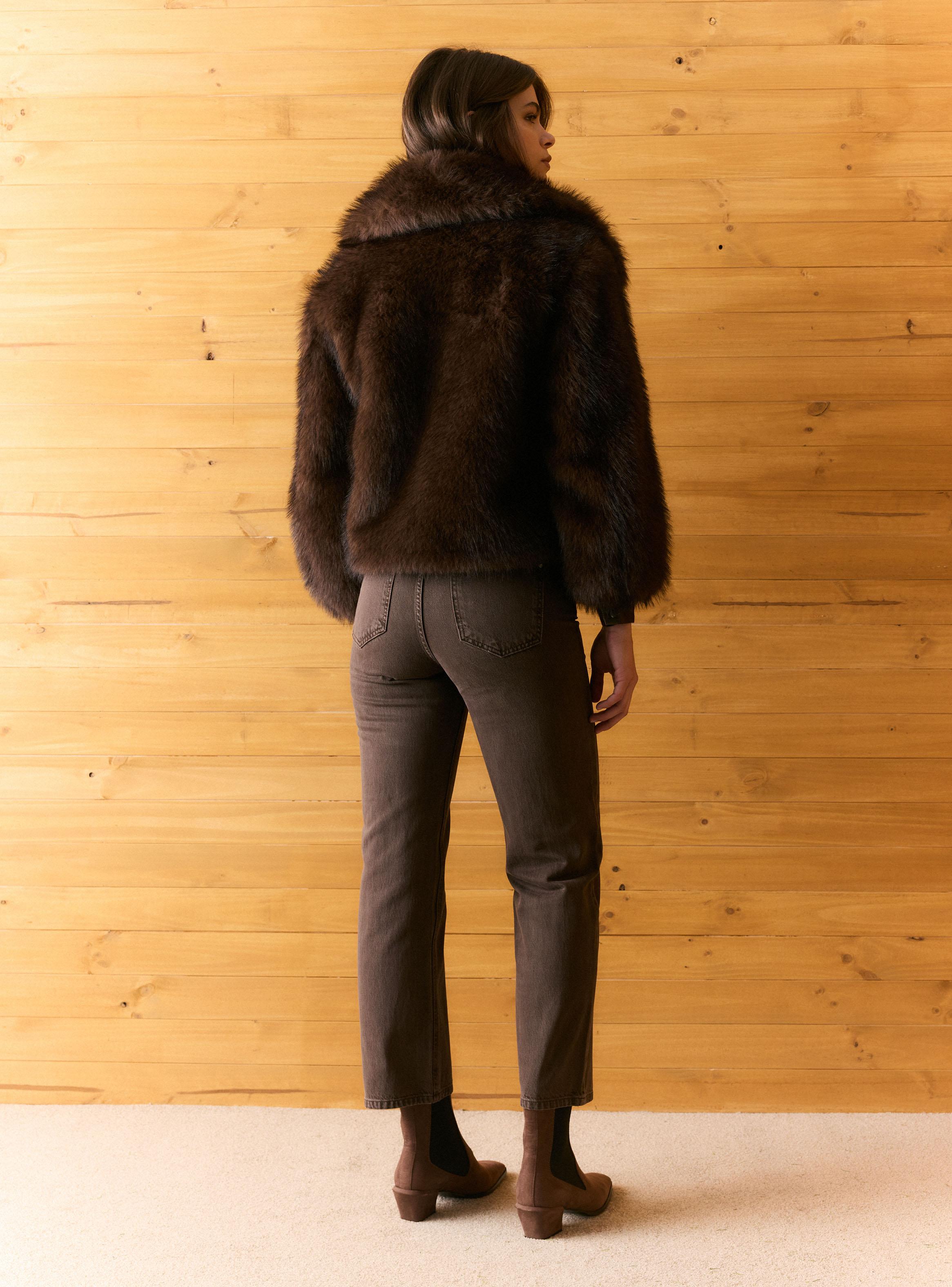 Chaqueta Recta de Piel Sintética-5