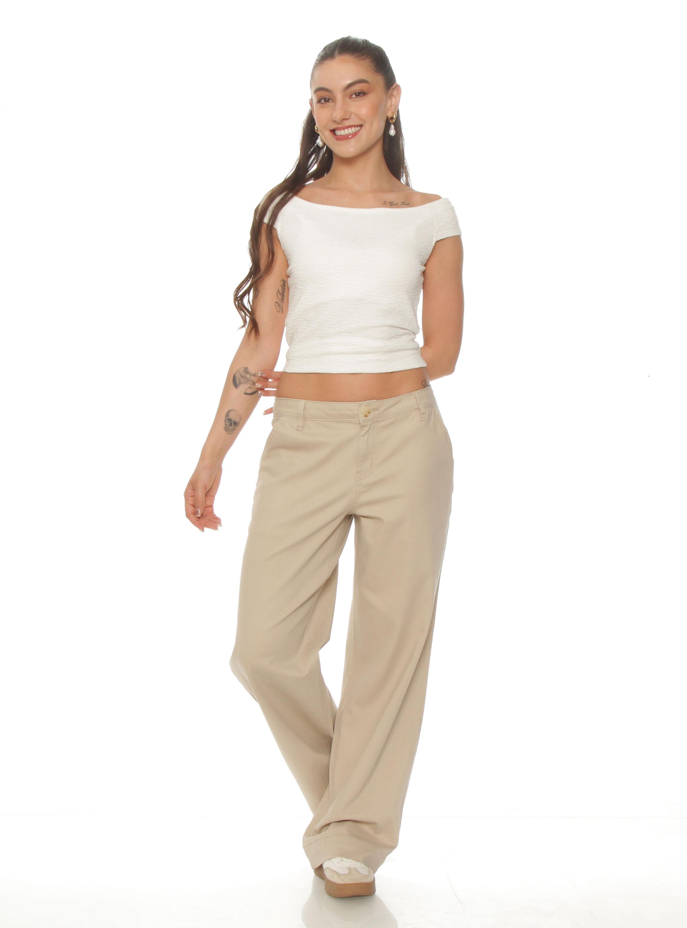 Pantalón Wide Leg de Tiro Alto con Botón y Bolsillo-3
