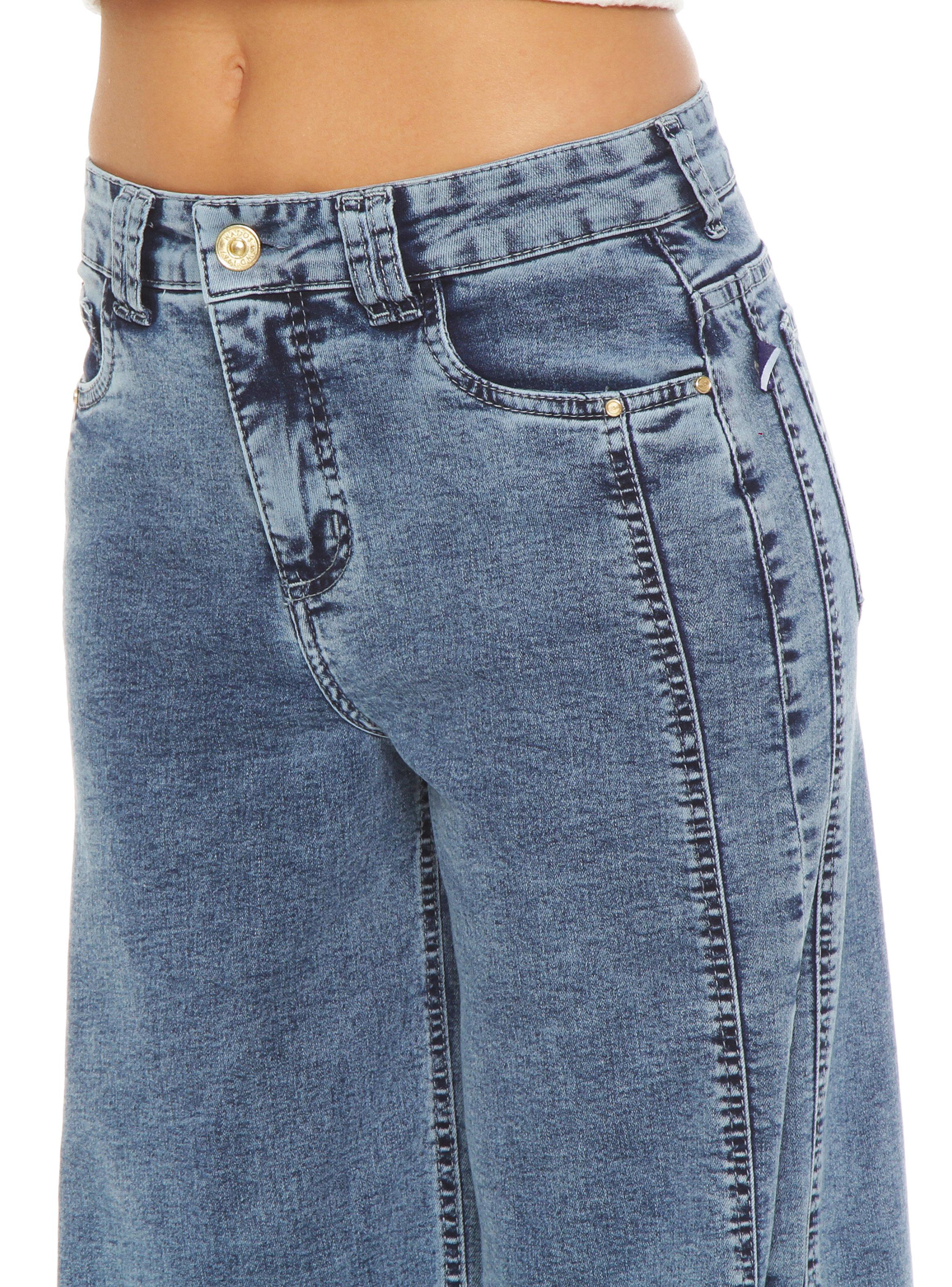 Jeans Wide Leg Tiro Alto Costadillos Pretina Básica 1 Botón-2