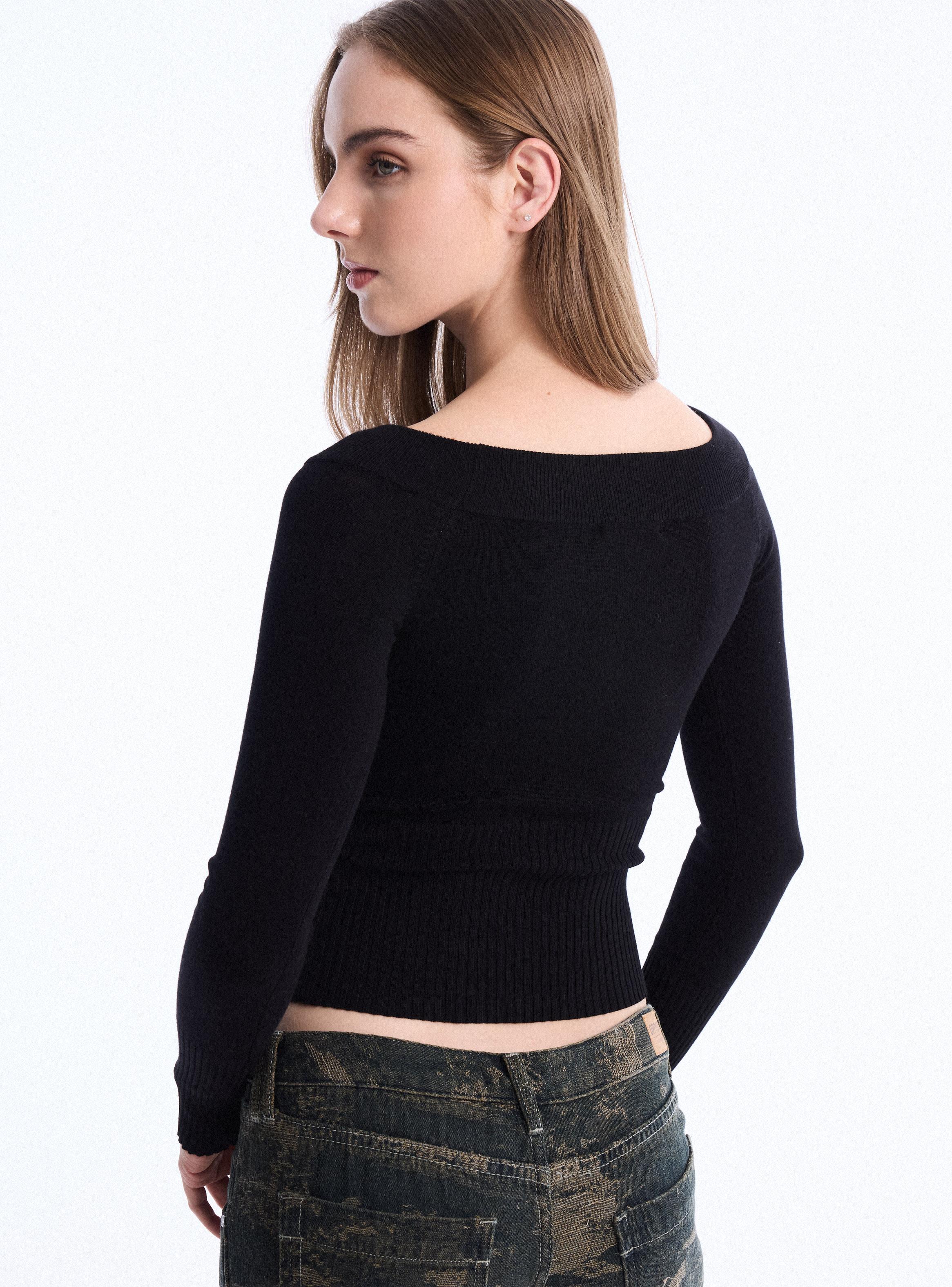 Sweater Básico Hombro Caído-3