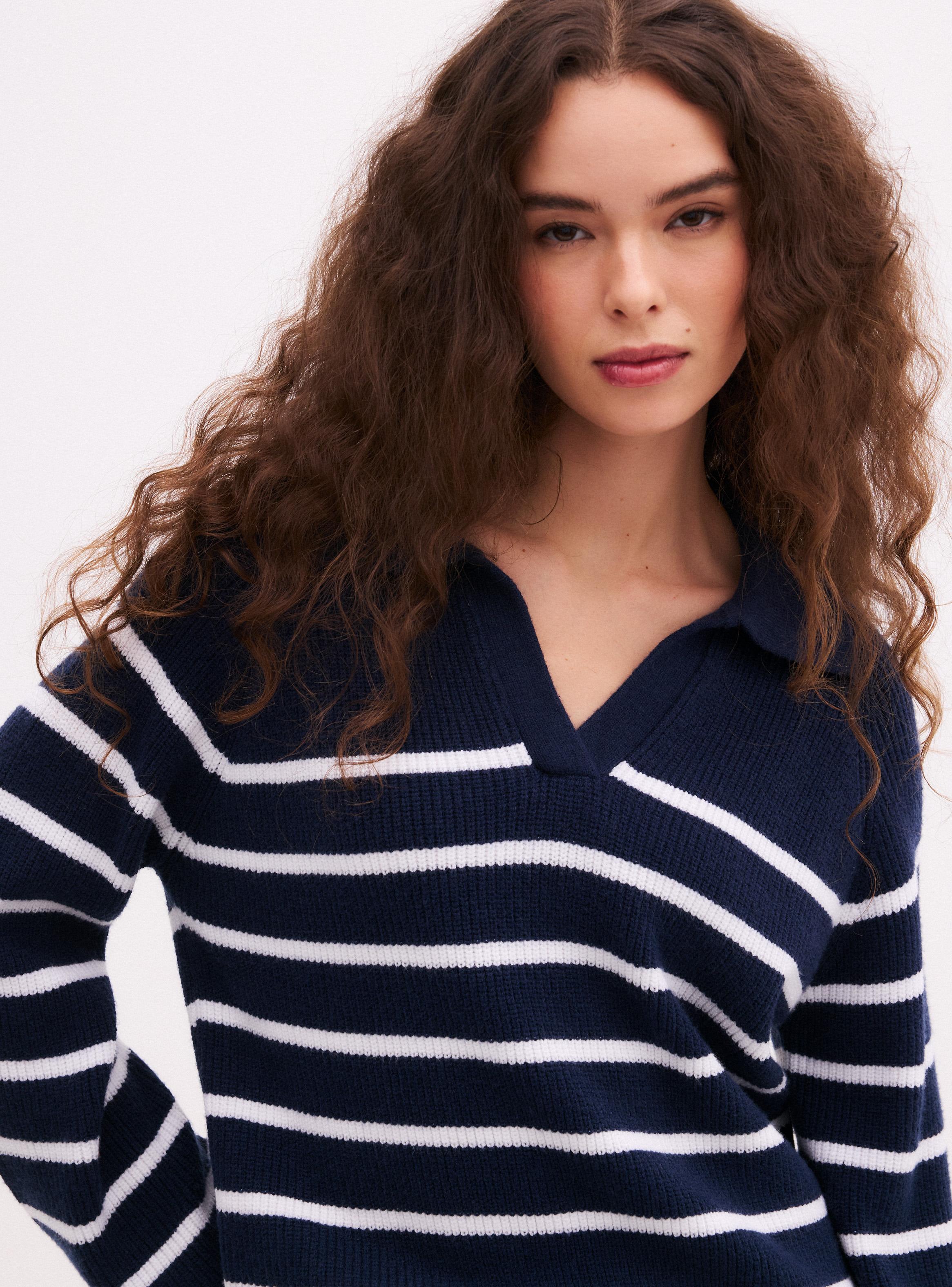 Sweater Cuello Polo con Rayas Horizontales-2