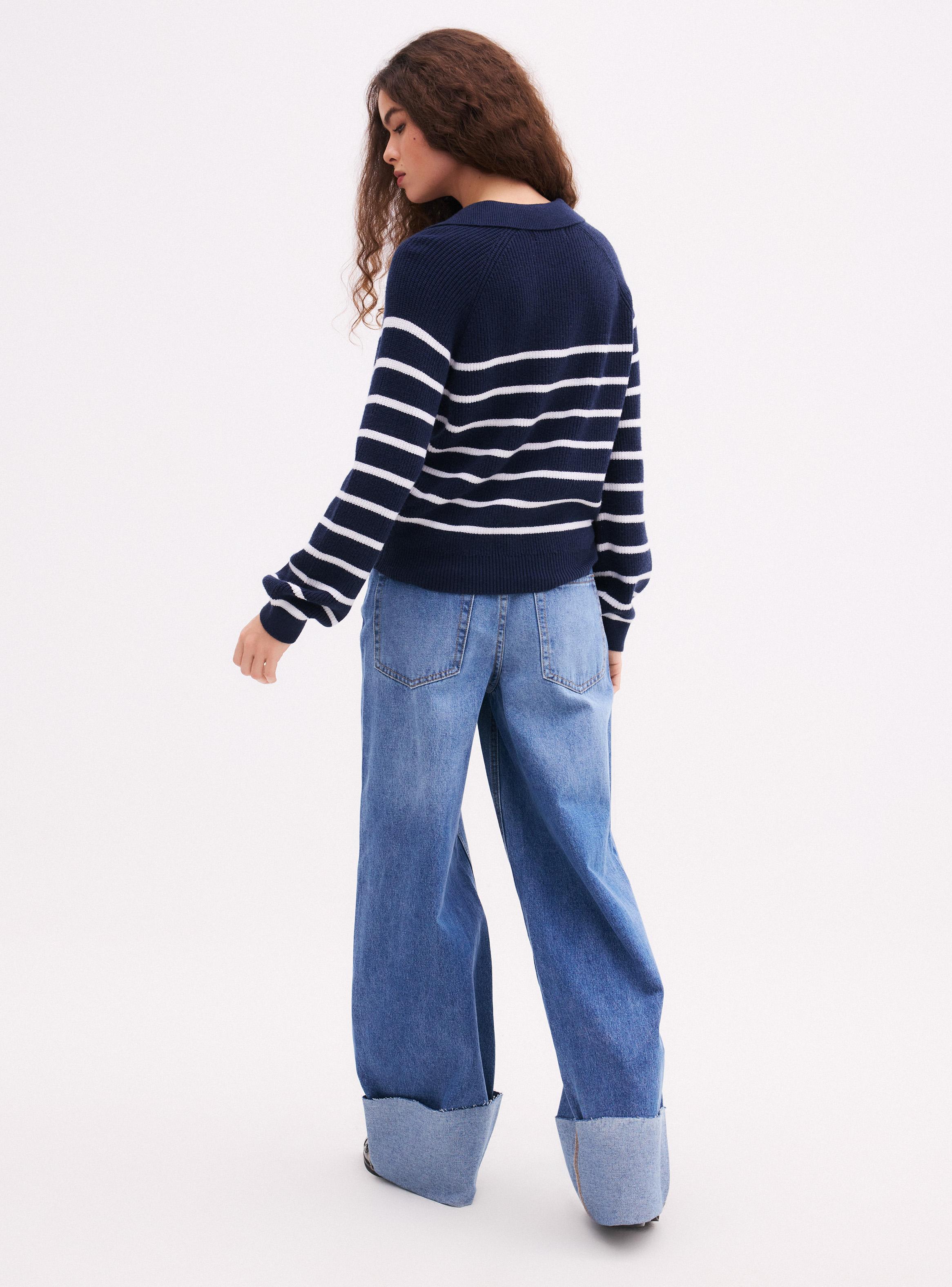 Sweater Cuello Polo con Rayas Horizontales-5