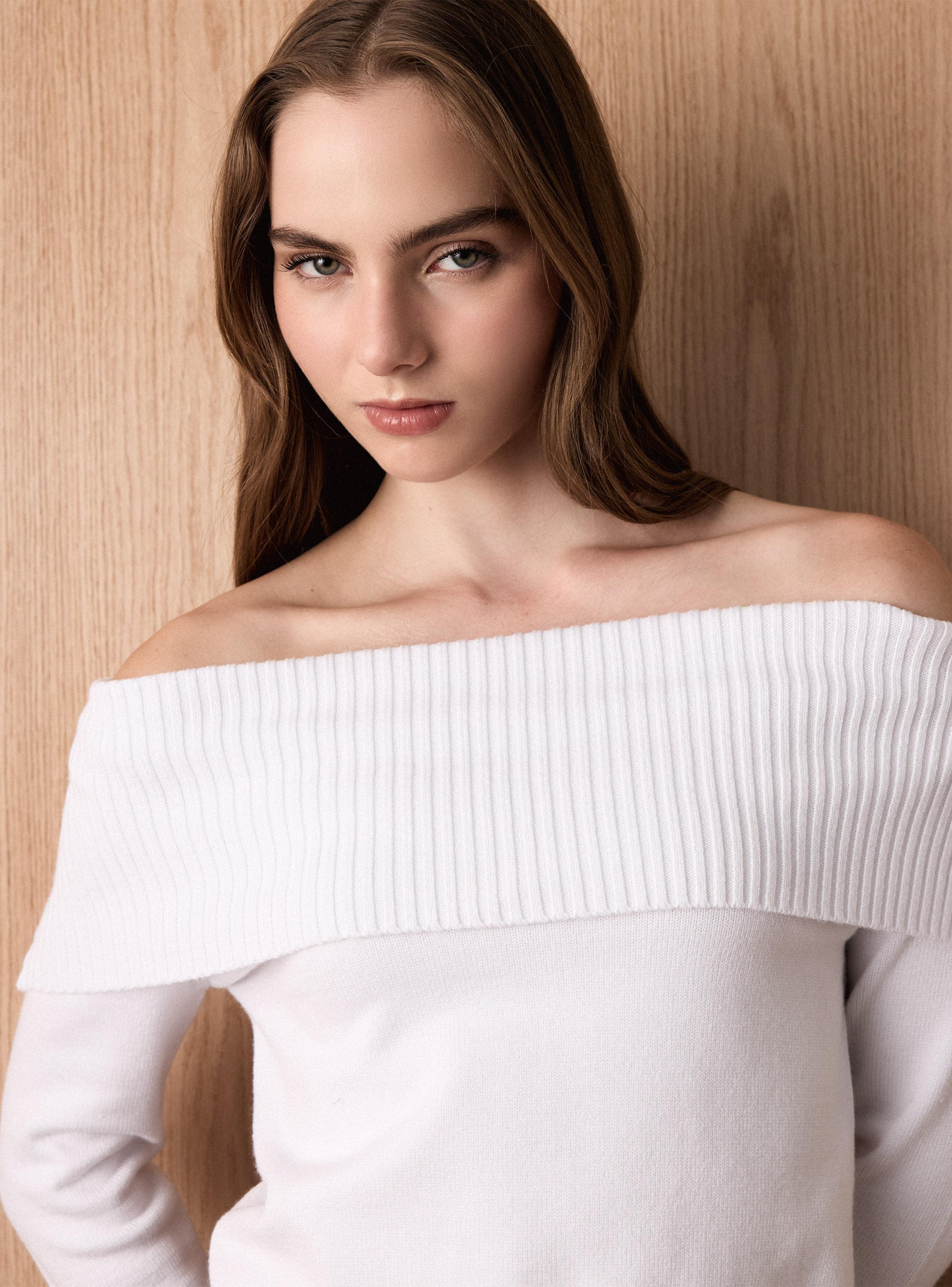 Sweater Tejido de Punto Hombros Descubiertos-3