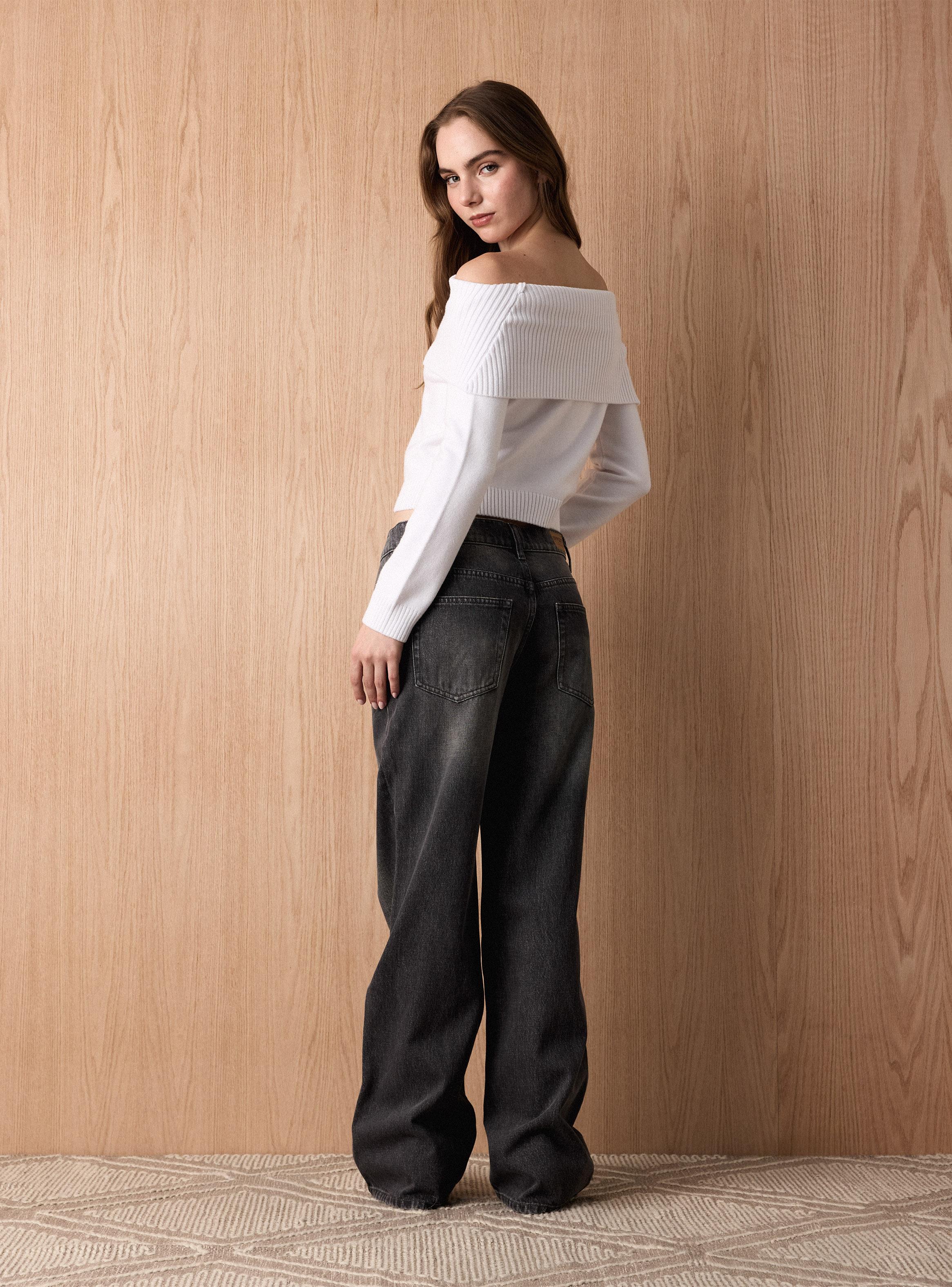 Sweater Tejido de Punto Hombros Descubiertos-5