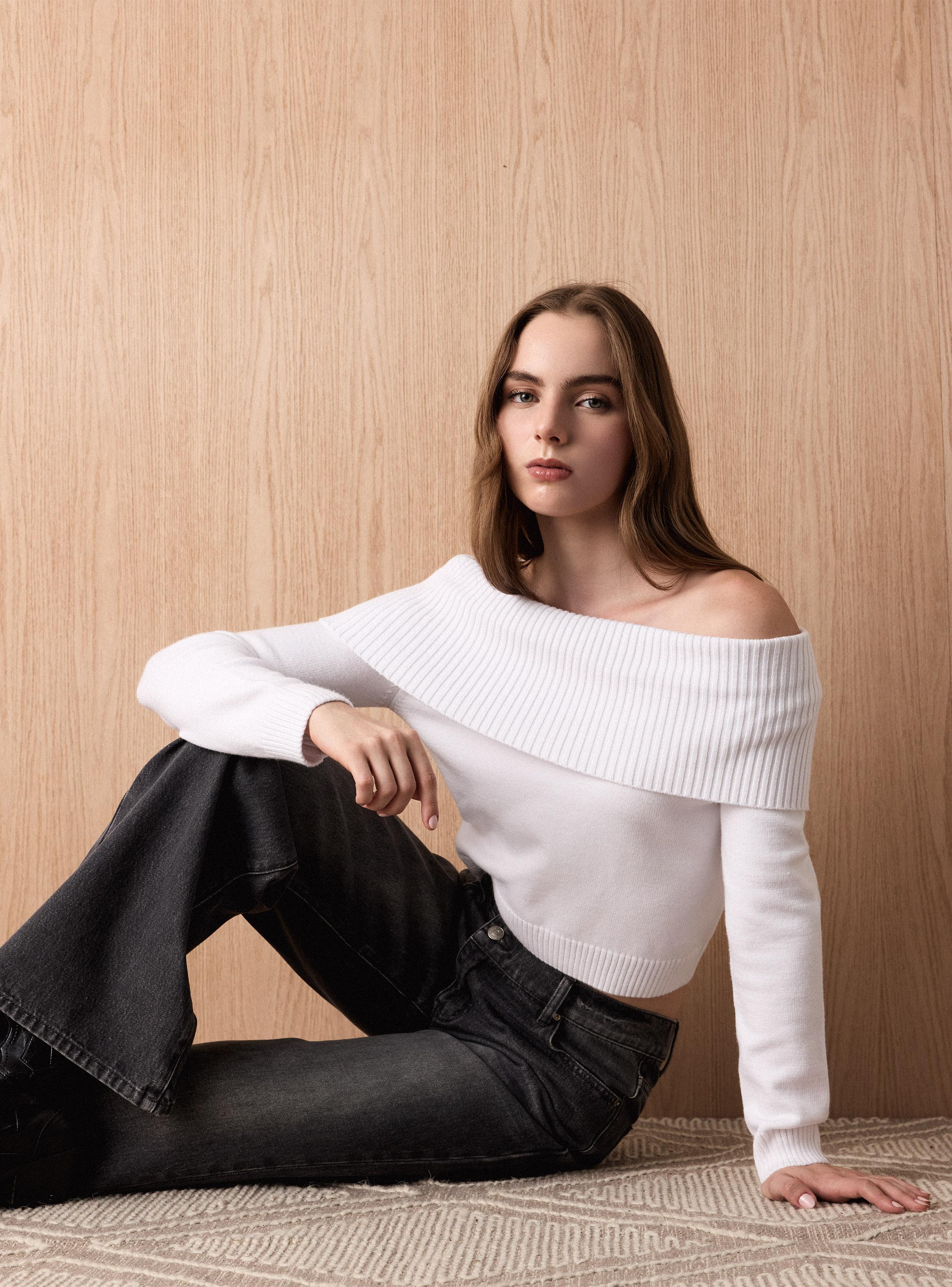 Sweater Tejido de Punto Hombros Descubiertos-2