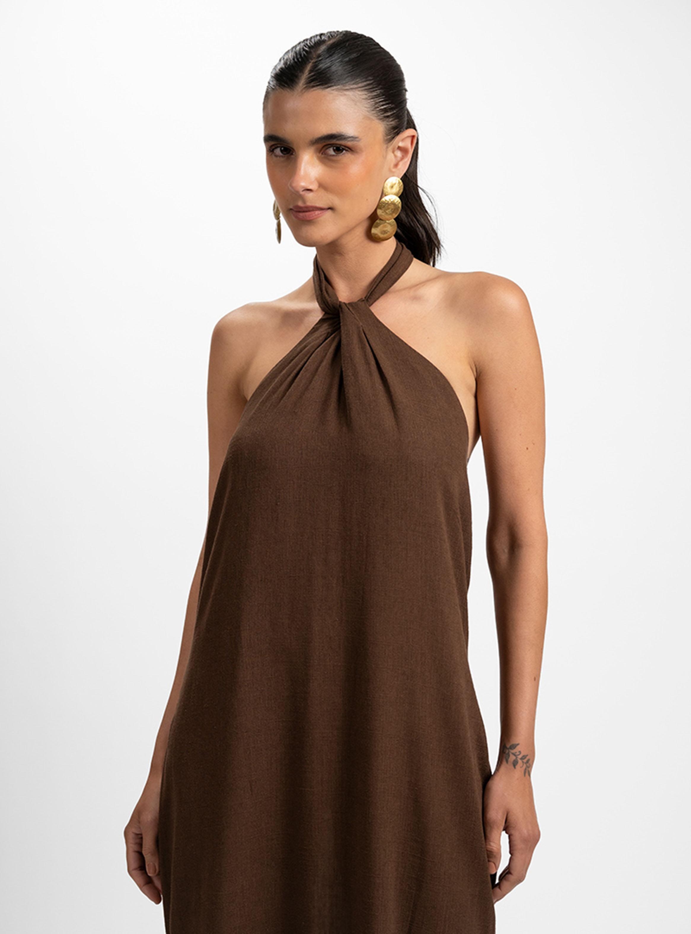 Vestido Lino Largo Marga Café-3