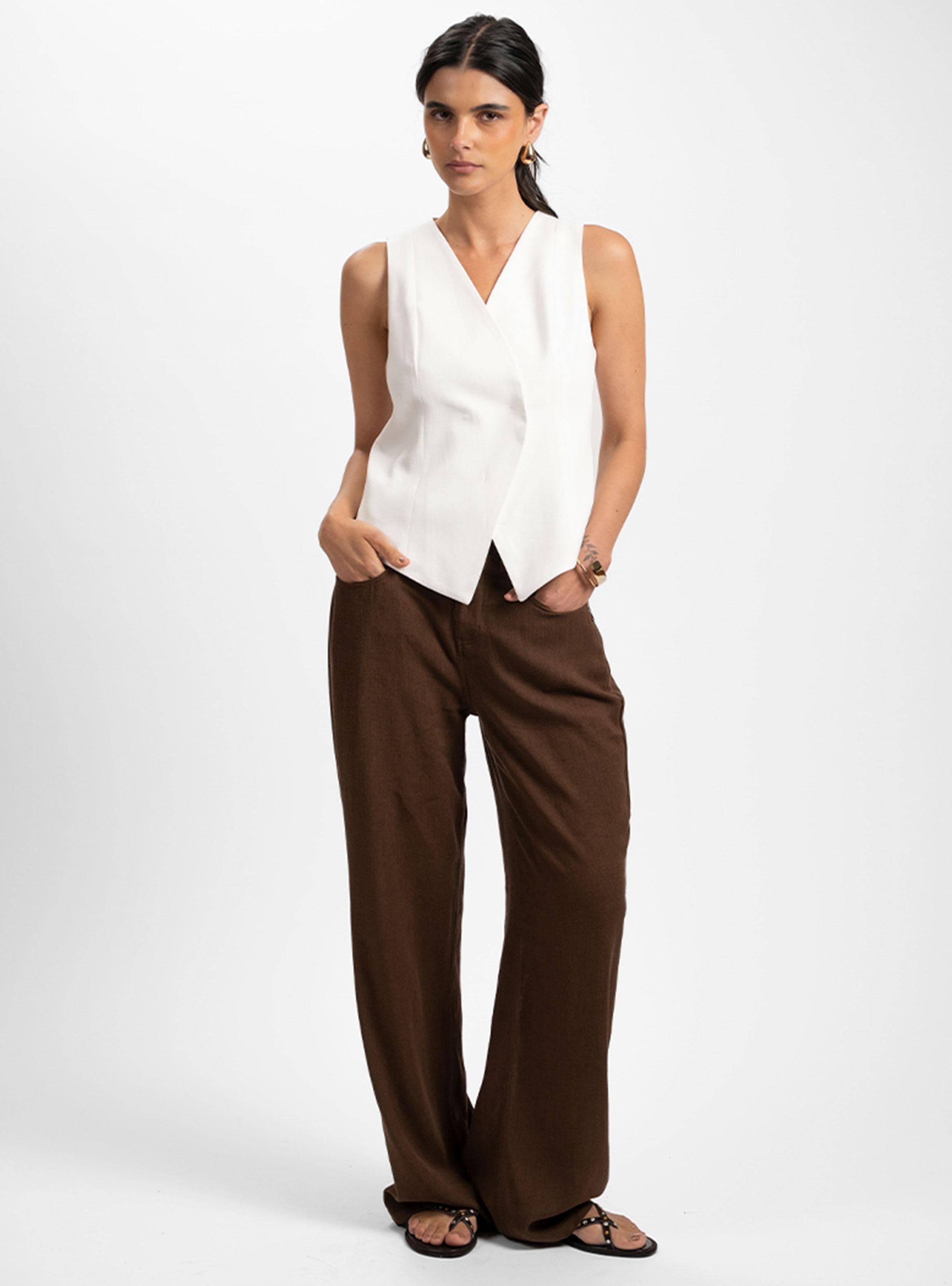 Pantalón Recto Tiro Medio Olimpia Café-3