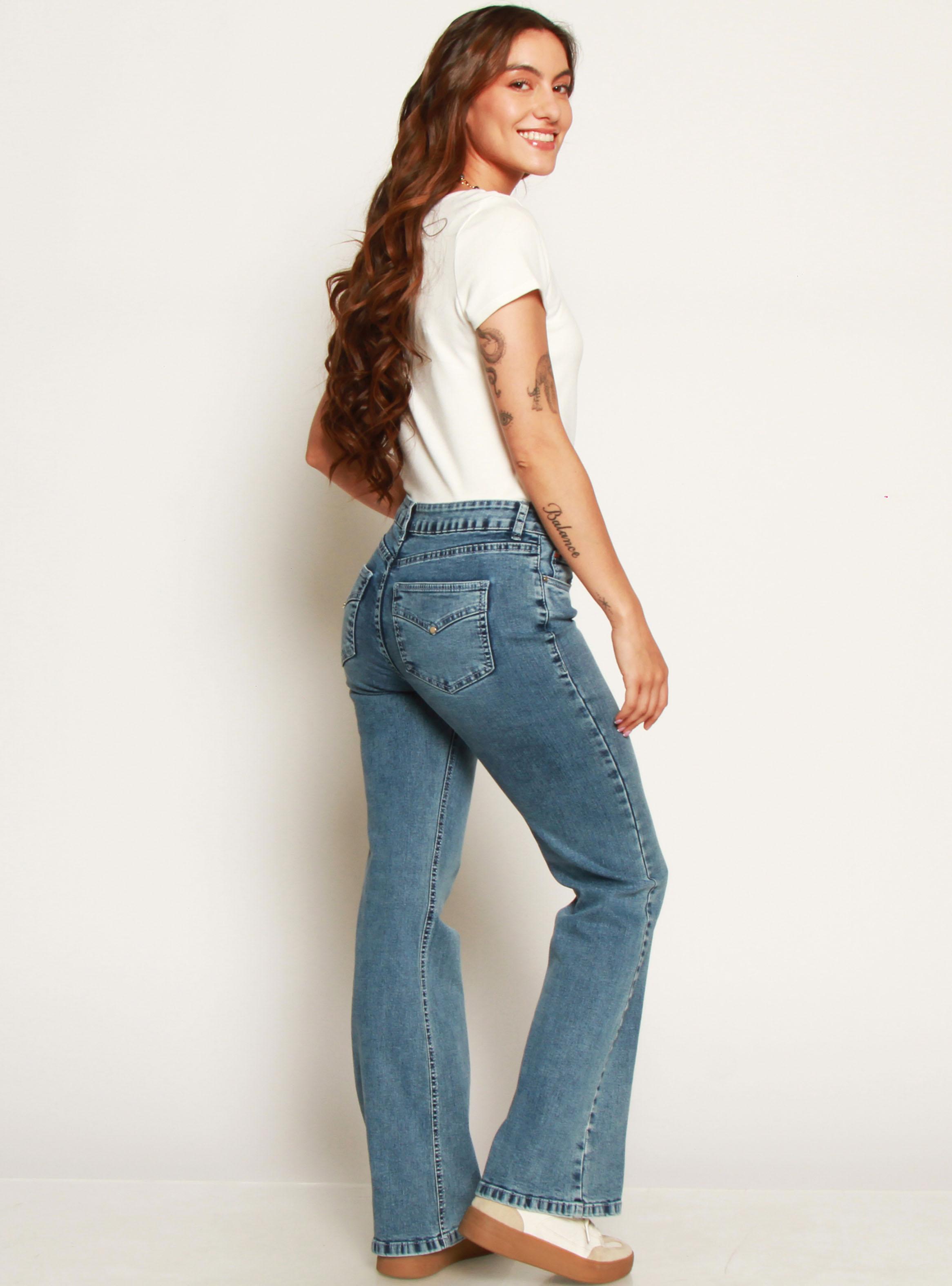 Jeans Recto Tiro Alto Tapetas Falsas-4