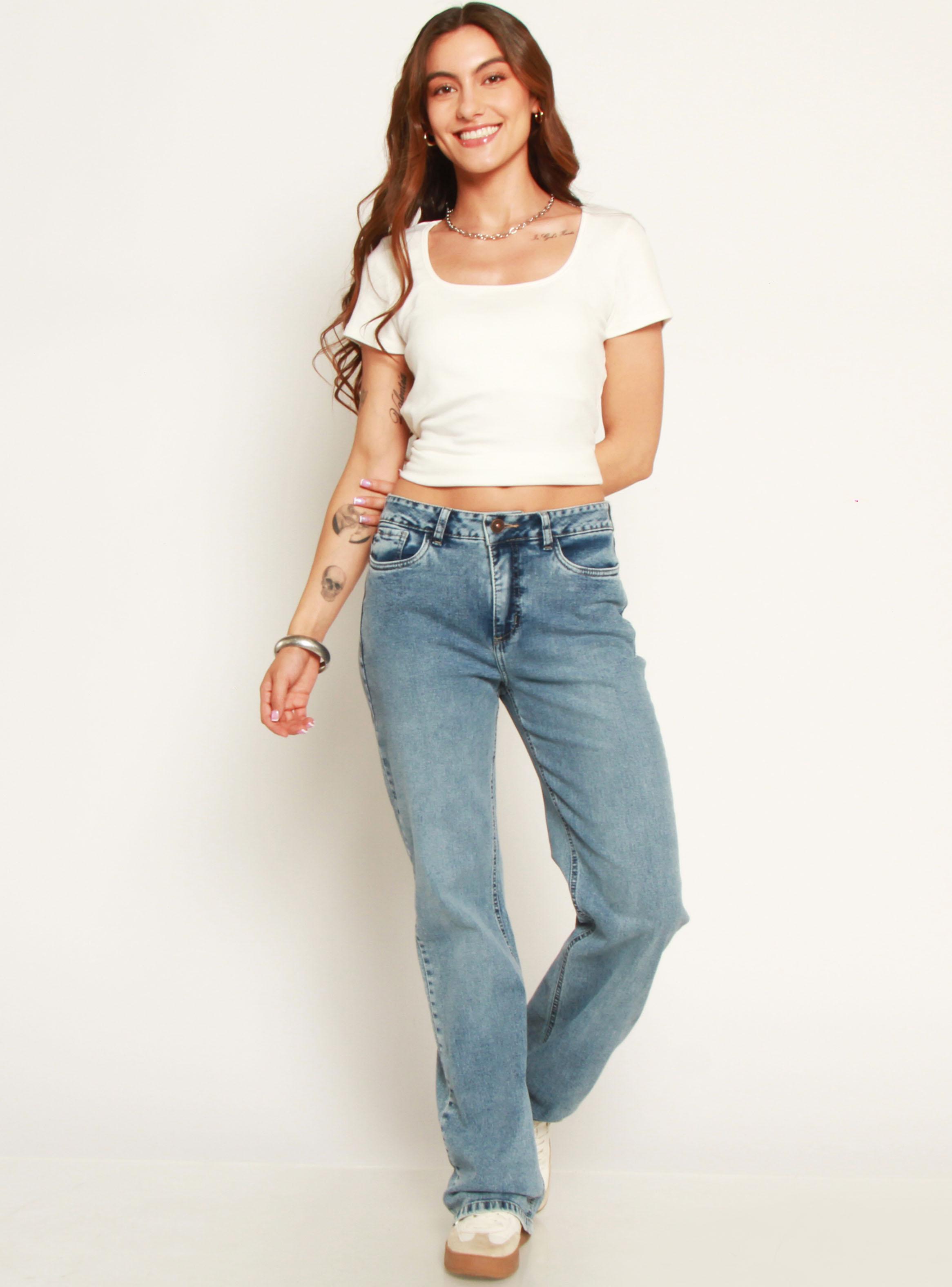 Jeans Wide Tiro Medio Pretina Básica 2 Botones-3