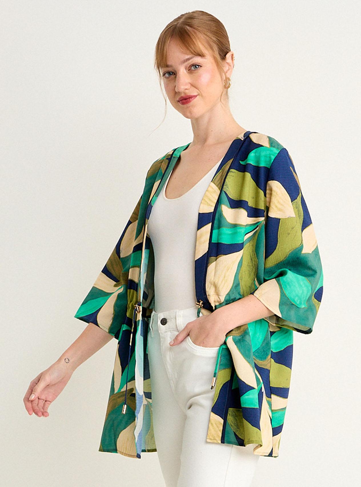 Kimono Estampado Manga Tres Cuartos Color-2