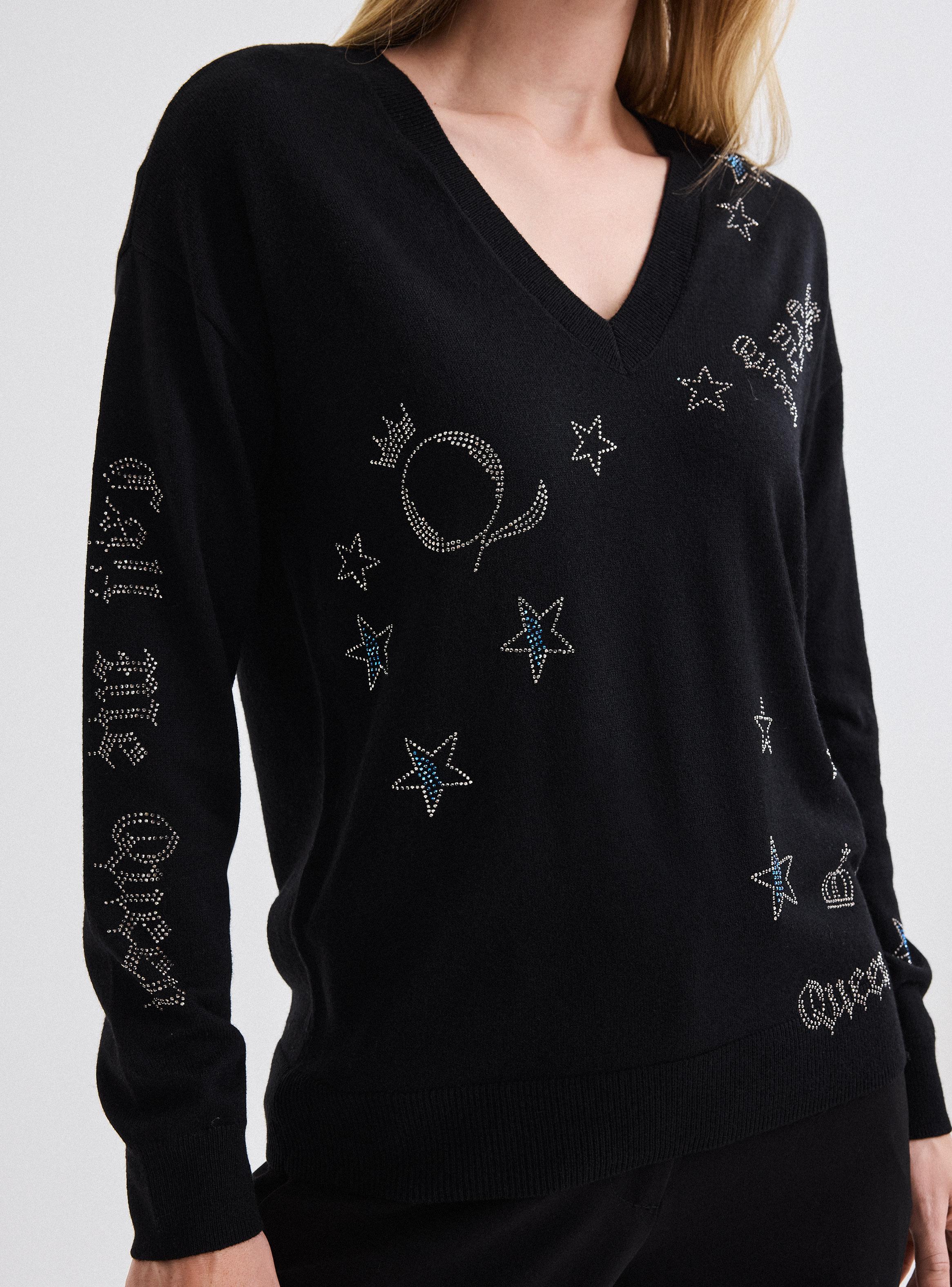 Sweater Cuello V con Diseños en Cristal-2