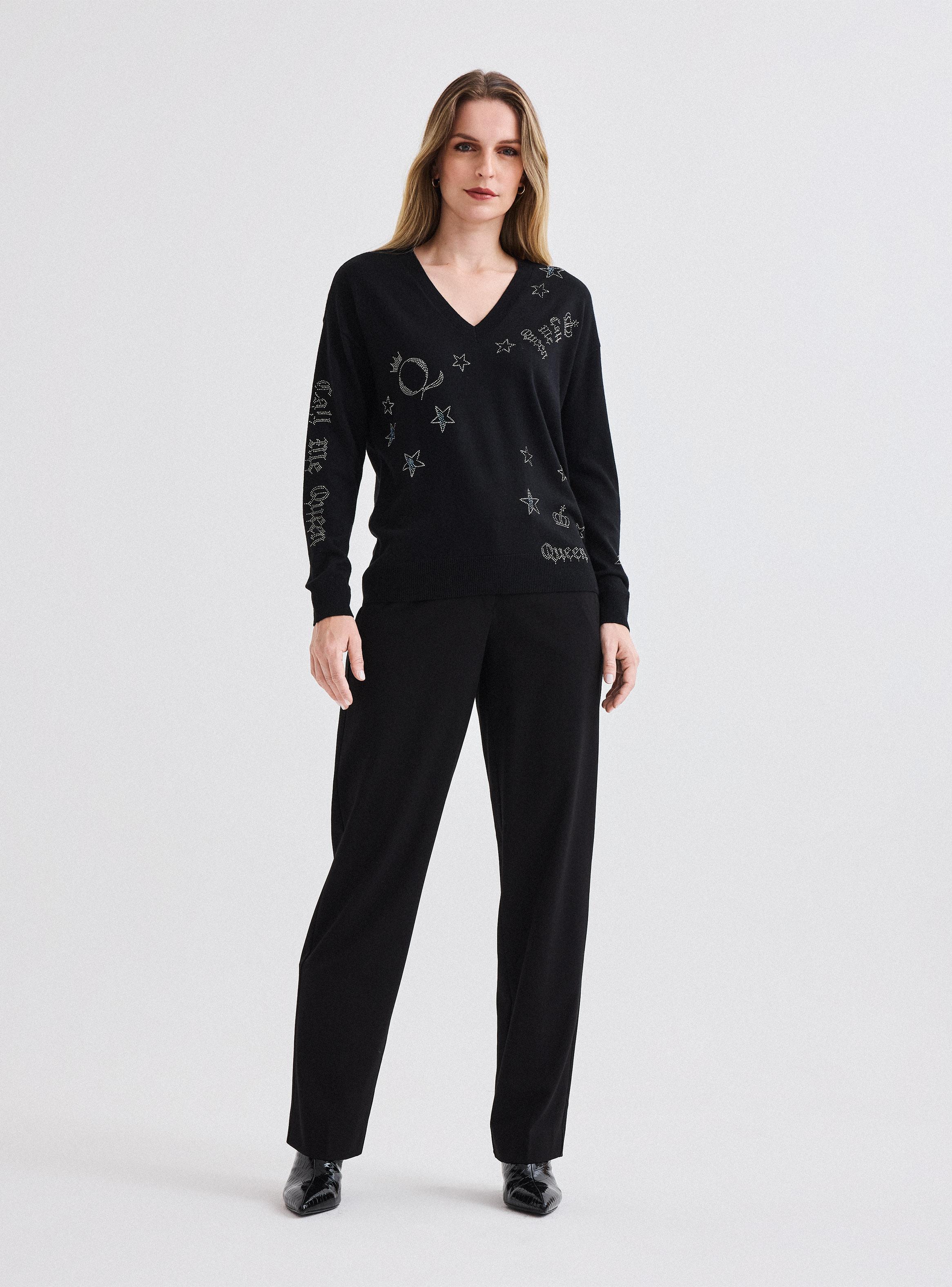 Sweater Cuello V con Diseños en Cristal-4