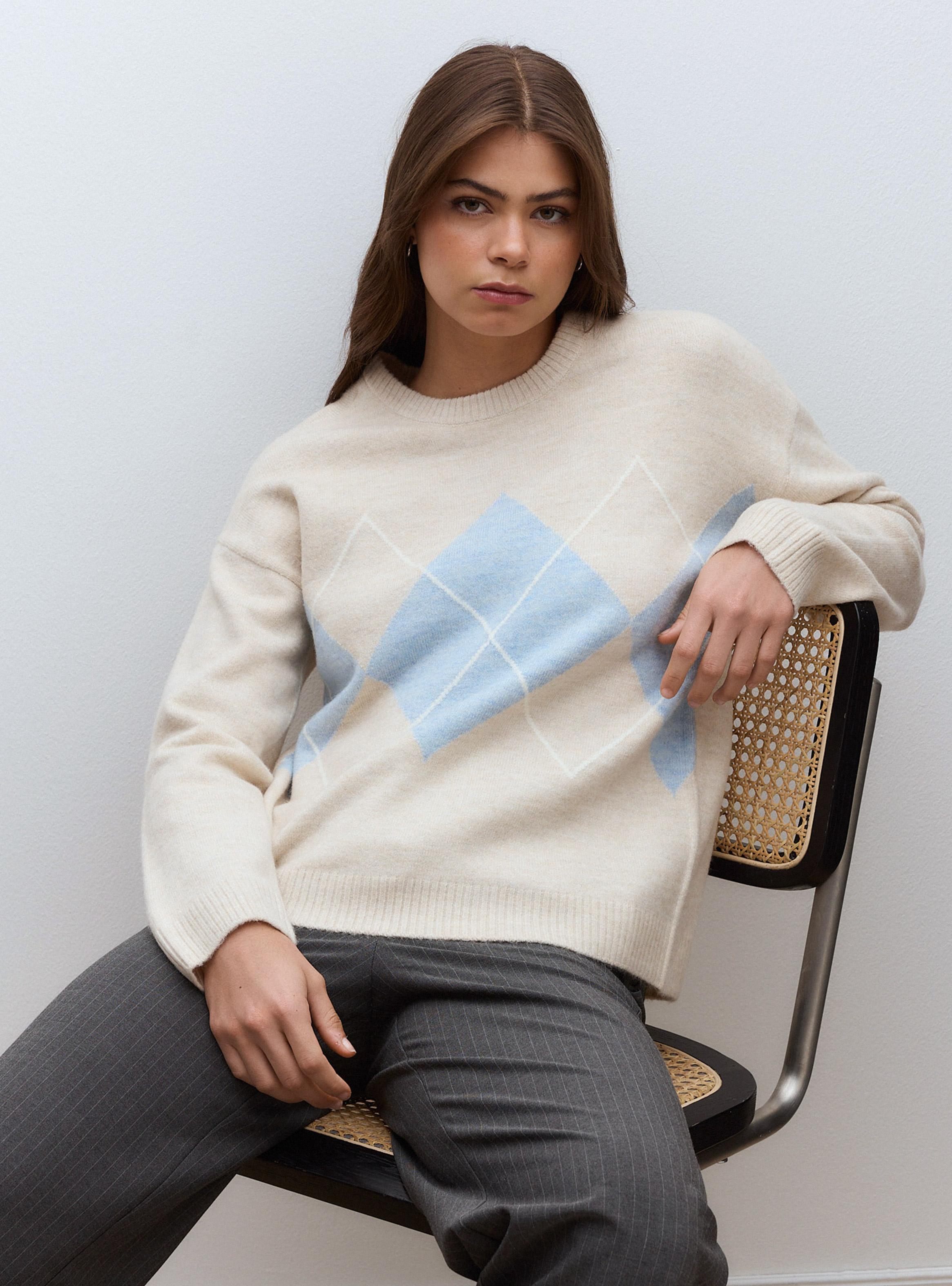 Sweater Holgado con Escote Redondo y Diseño de Rombos-2