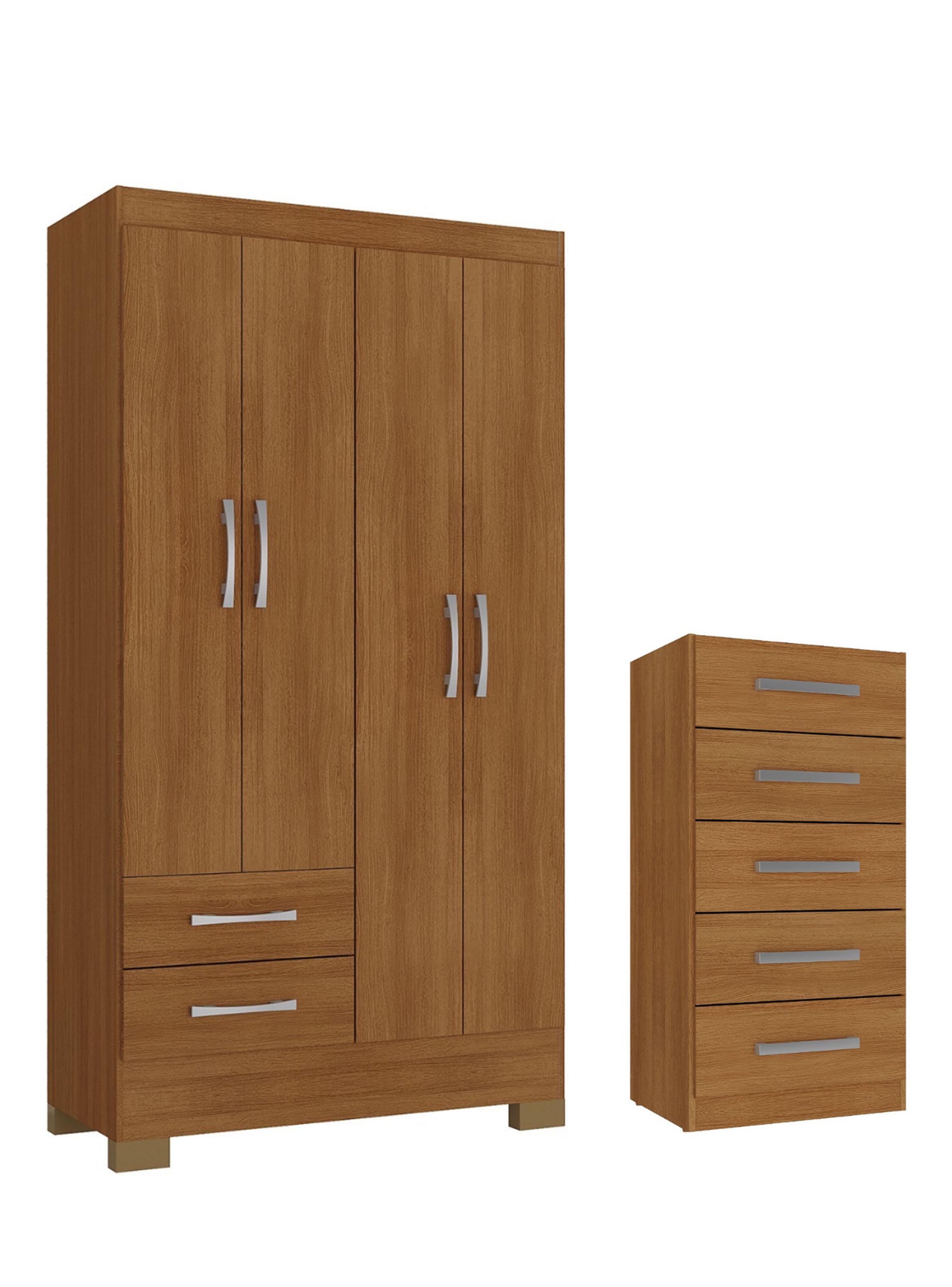 Combo Clóset de 4 Puertas 2 Cajones + Cómoda de 5 Cajones Canela-0