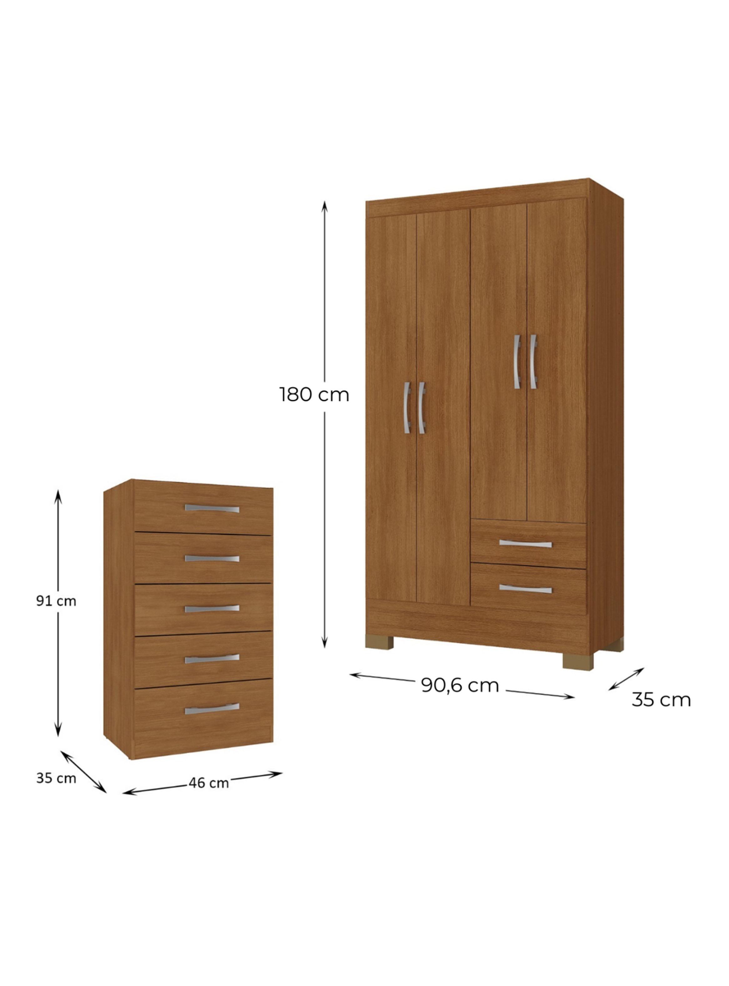 Combo Clóset de 4 Puertas 2 Cajones + Cómoda de 5 Cajones Canela-1