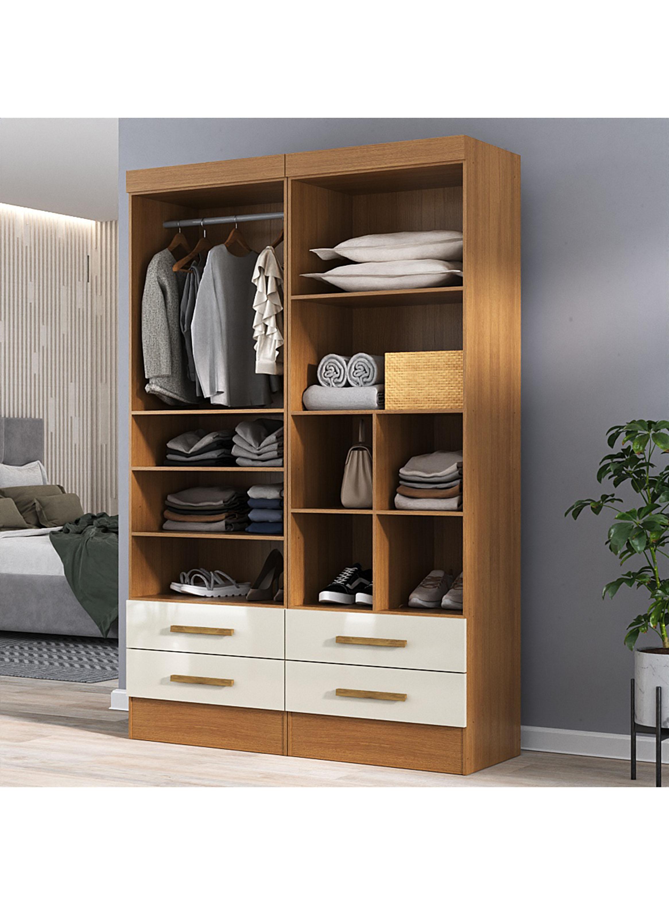 Combo 2 Clóset 2 Puertas + 2 Cajones con 4 Opciones Armado Canela y Blanco Off White-3