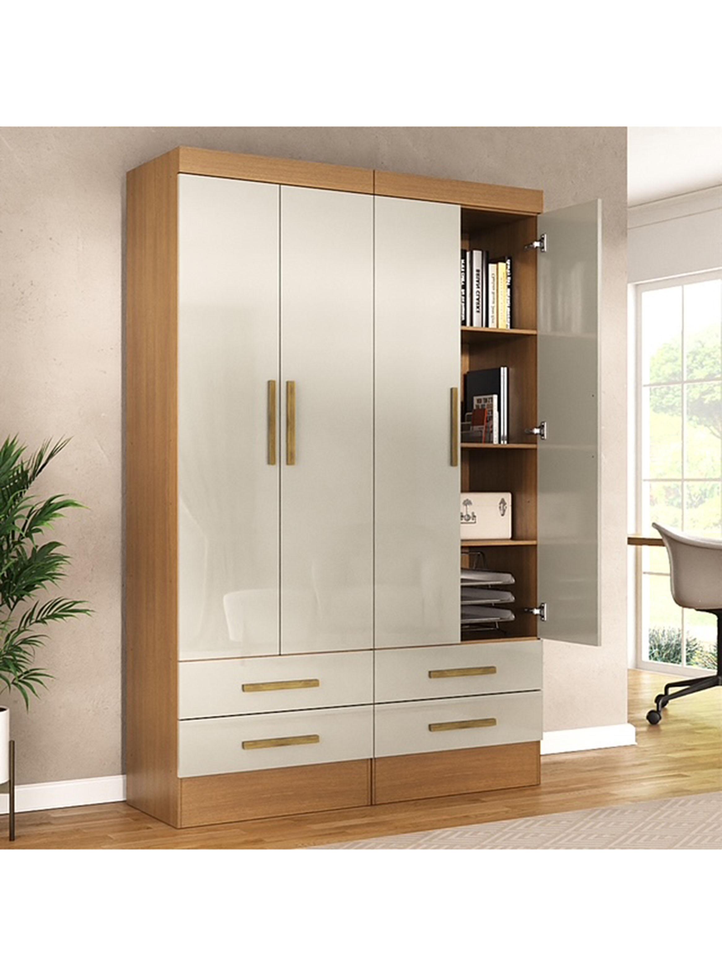 Combo 2 Clóset 2 Puertas + 2 Cajones con 4 Opciones Armado Canela y Blanco Off White-4