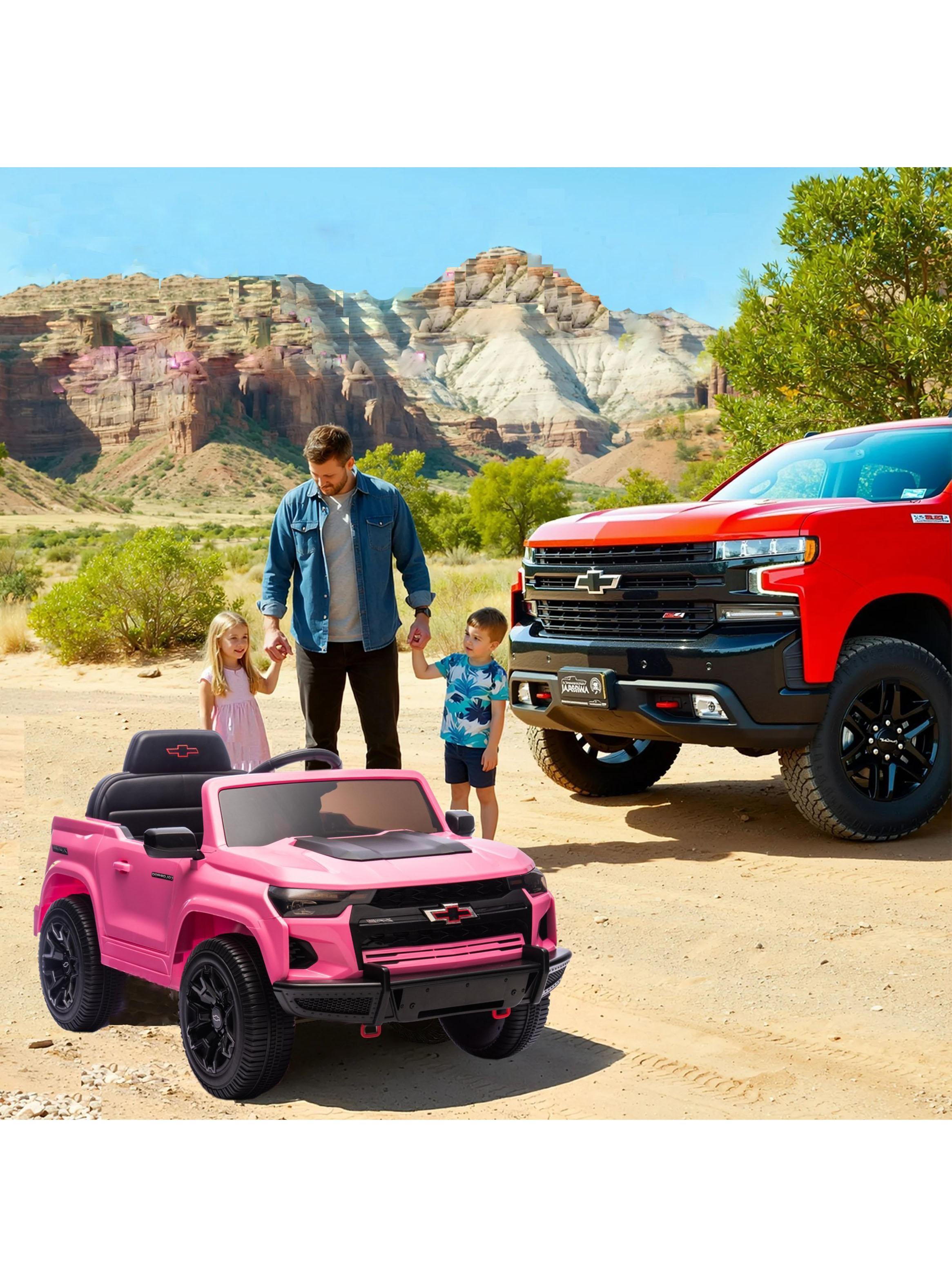 Auto a Batería Chevrolet Colorado 12v 2 Motores Rosado-5