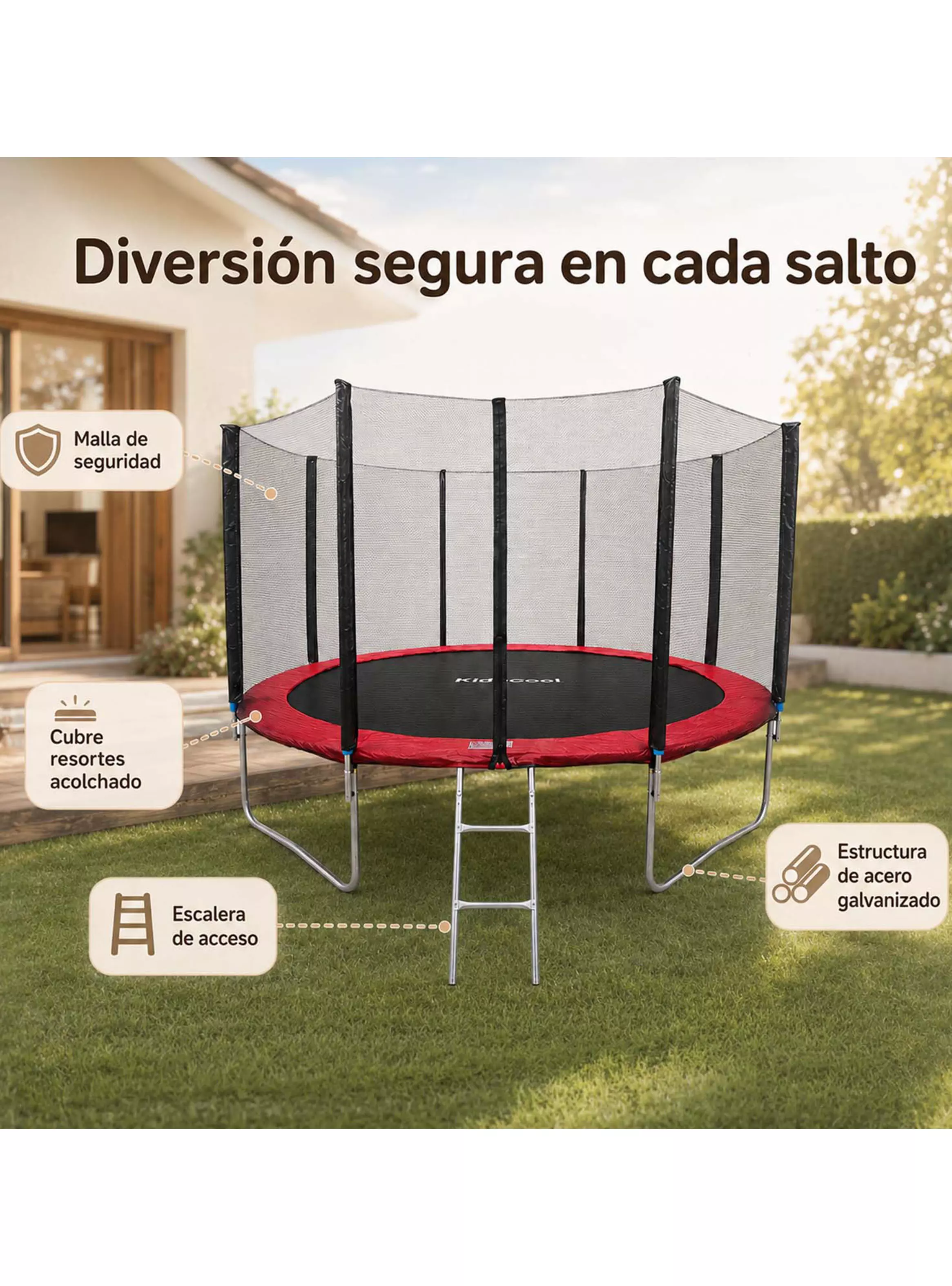 Cama Elástica Roja 12 Pies con Escalera-2