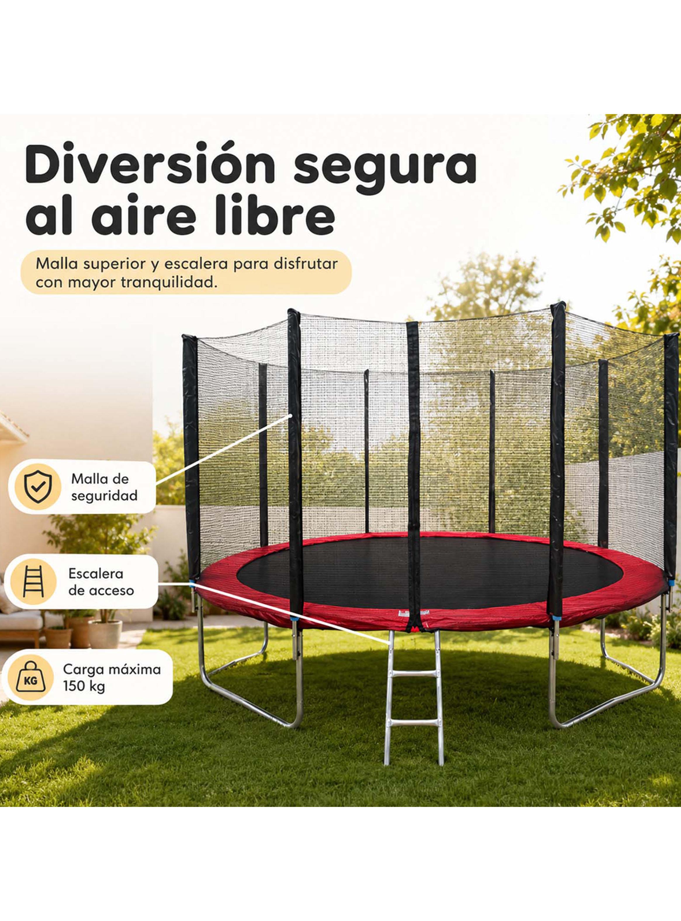 Cama Elástica Roja 14 Pies con Escalera-2